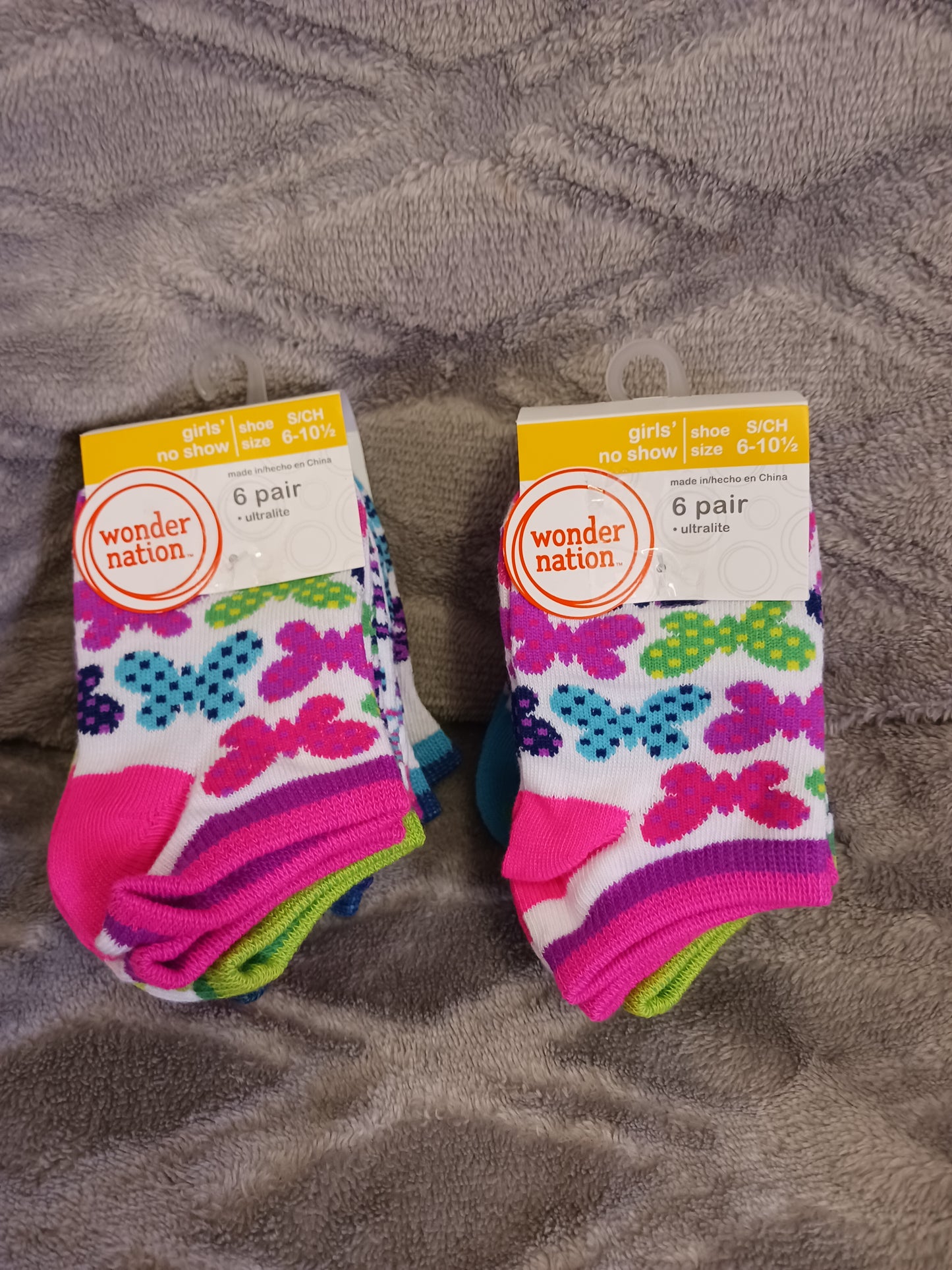 Girls No Show Socks By Wonder Nation 6 Pair Shoe Size 6-10.5