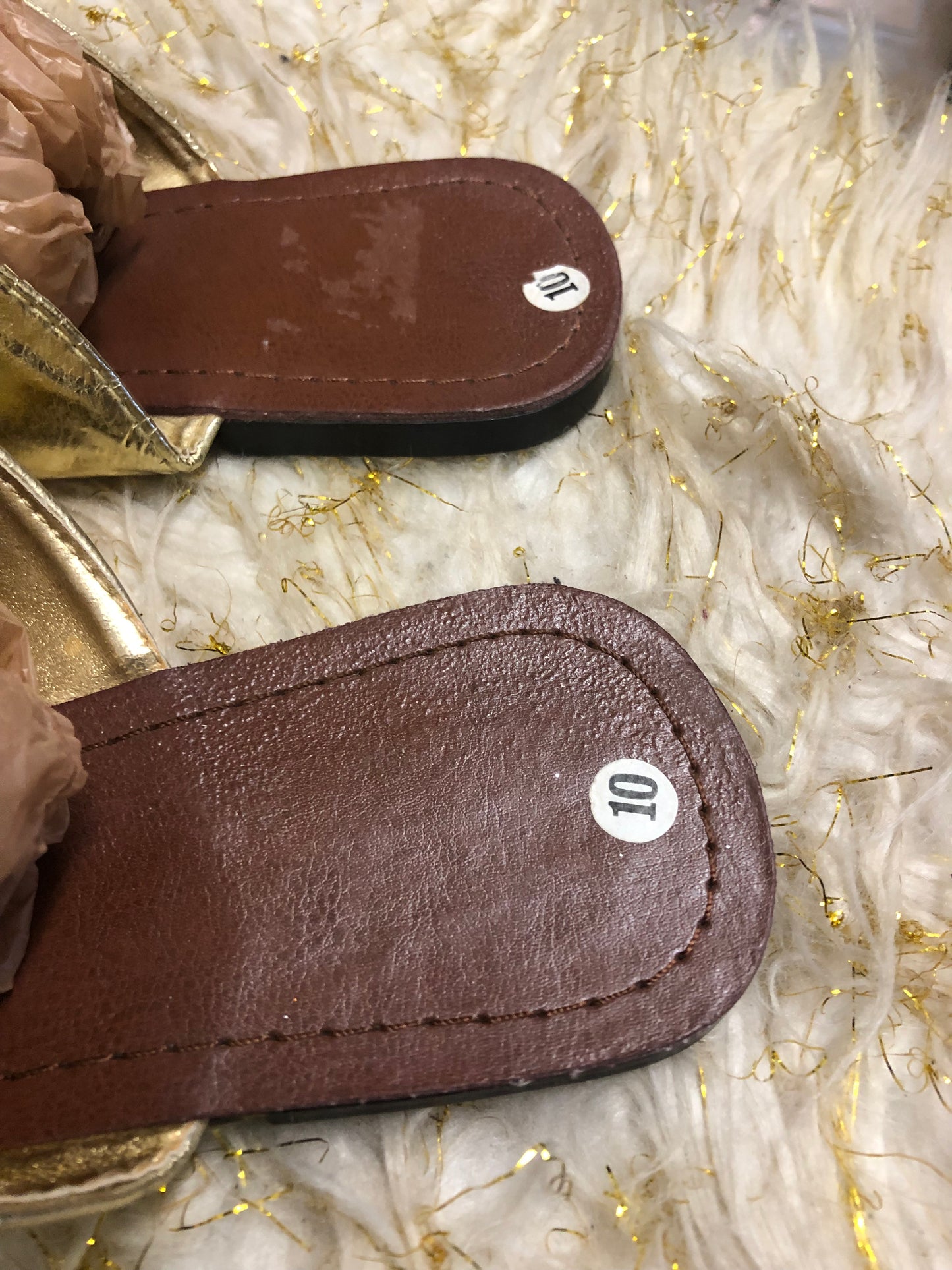 Womans Gold Thong Flat Sandals Size 10 Color Gold