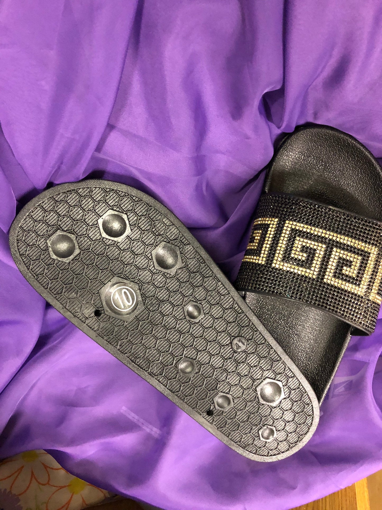 Womans Fashion Designer Rinestone Glitter Slides Sides 10 Color Blk/Gold