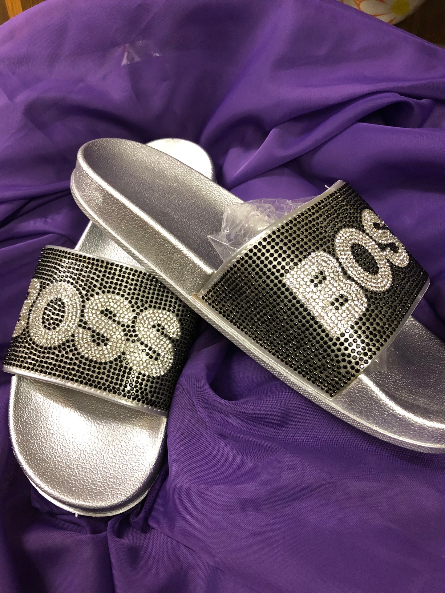 Womans Fashion Rinestone Bling Glitter Slides Size 9