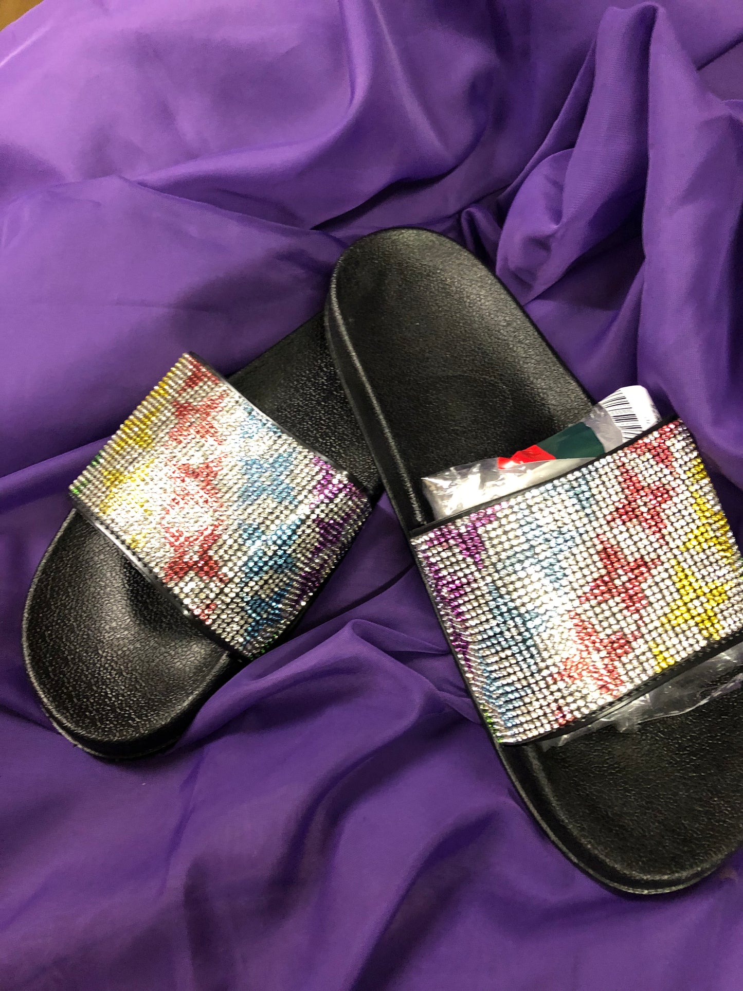 Womans Colorful Flower Designer Fashion Glitter Bling Slides Side 11