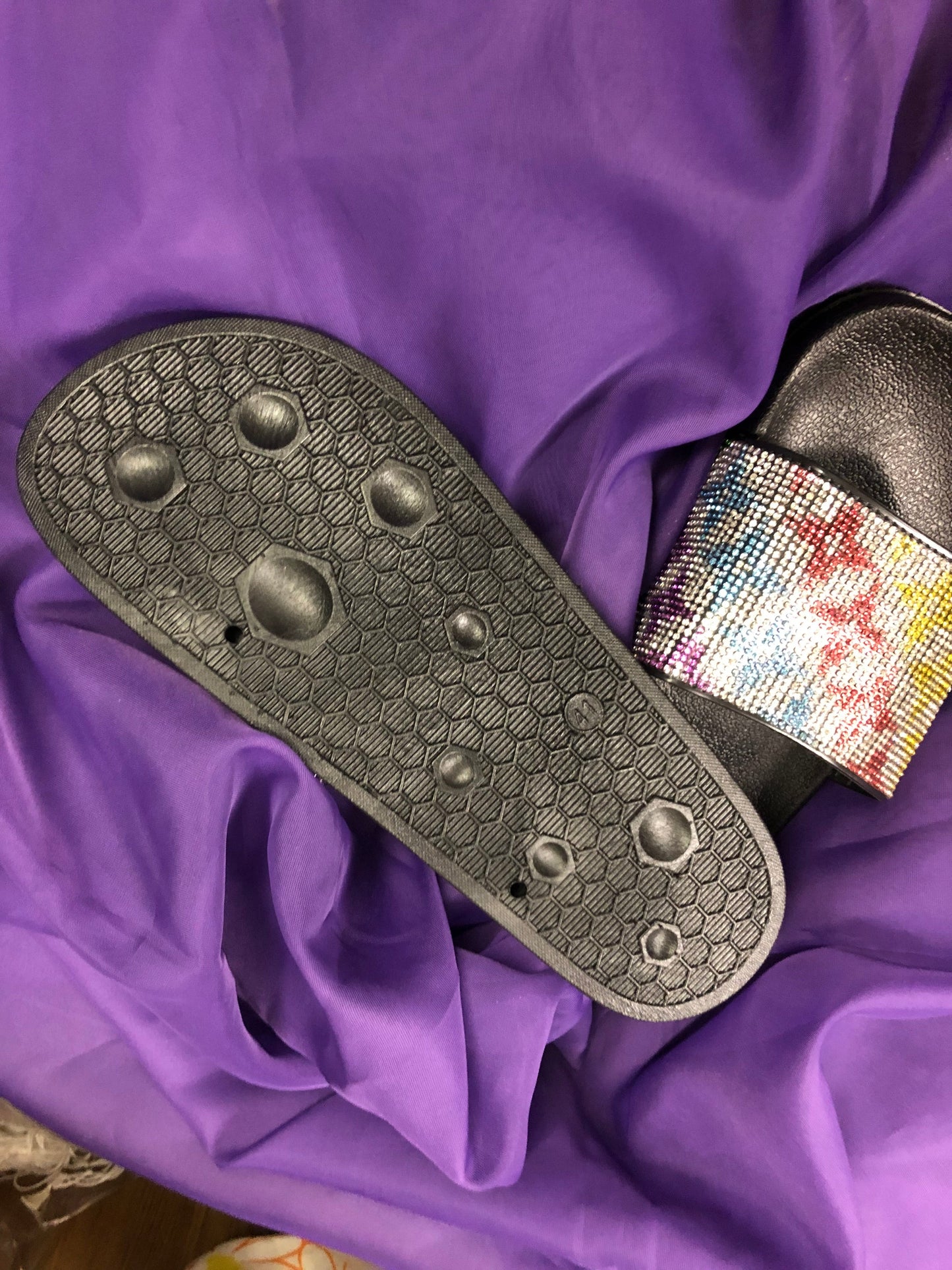 Womans Colorful Flower Designer Fashion Glitter Bling Slides Side 11