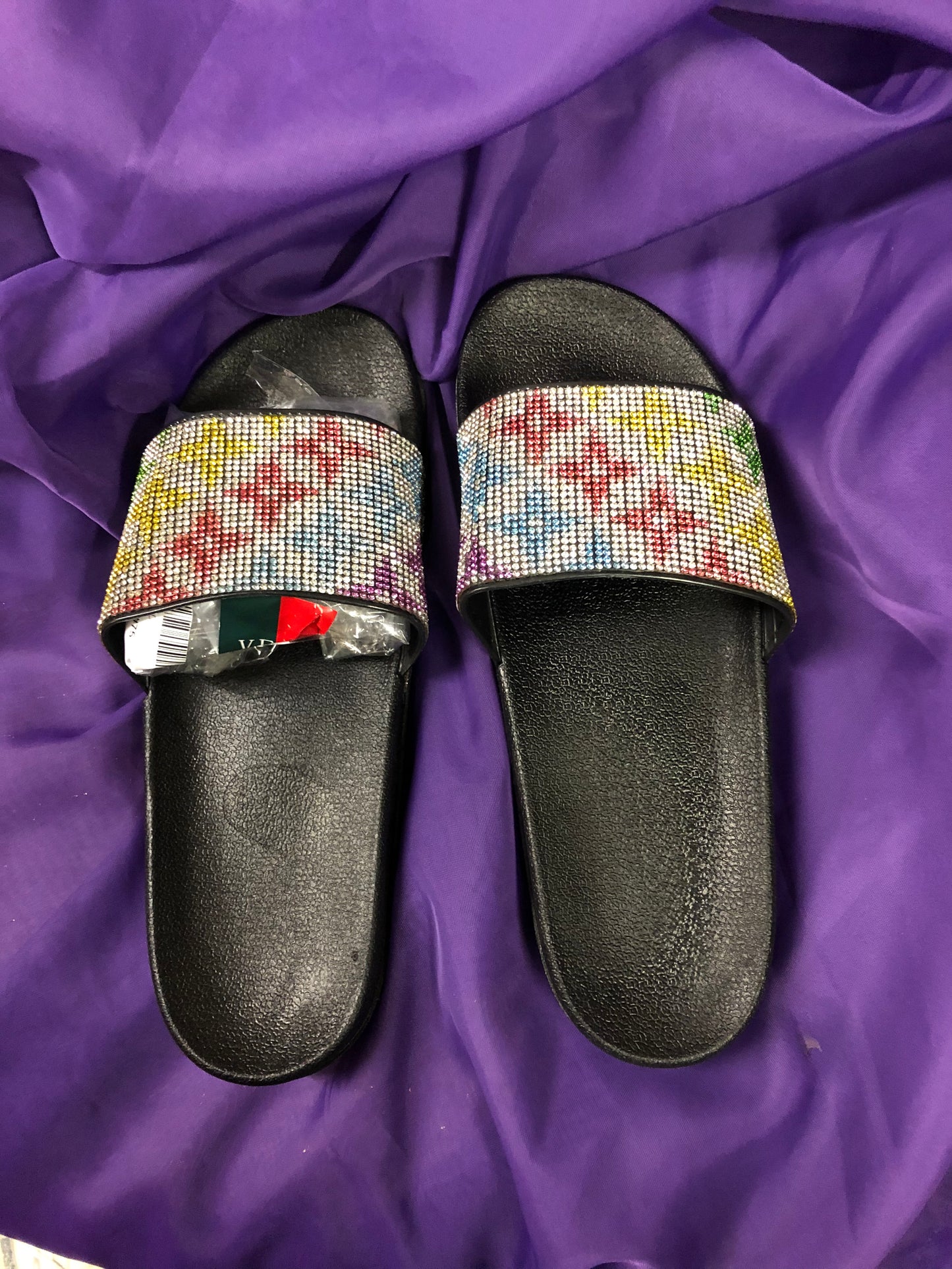 Womans Colorful Flower Designer Fashion Glitter Bling Slides Side 11
