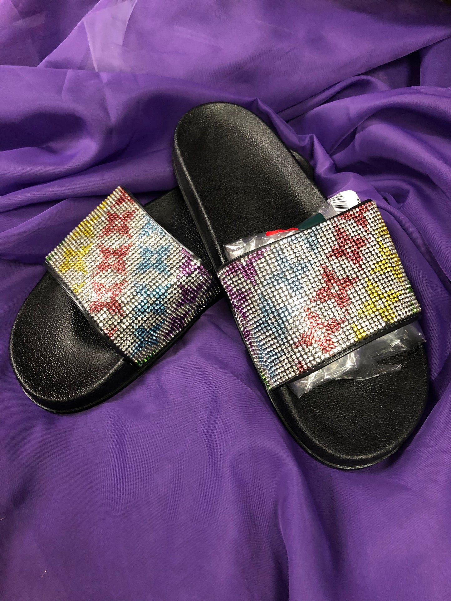 Womans Colorful Flower Designer Fashion Glitter Bling Slides Side 11
