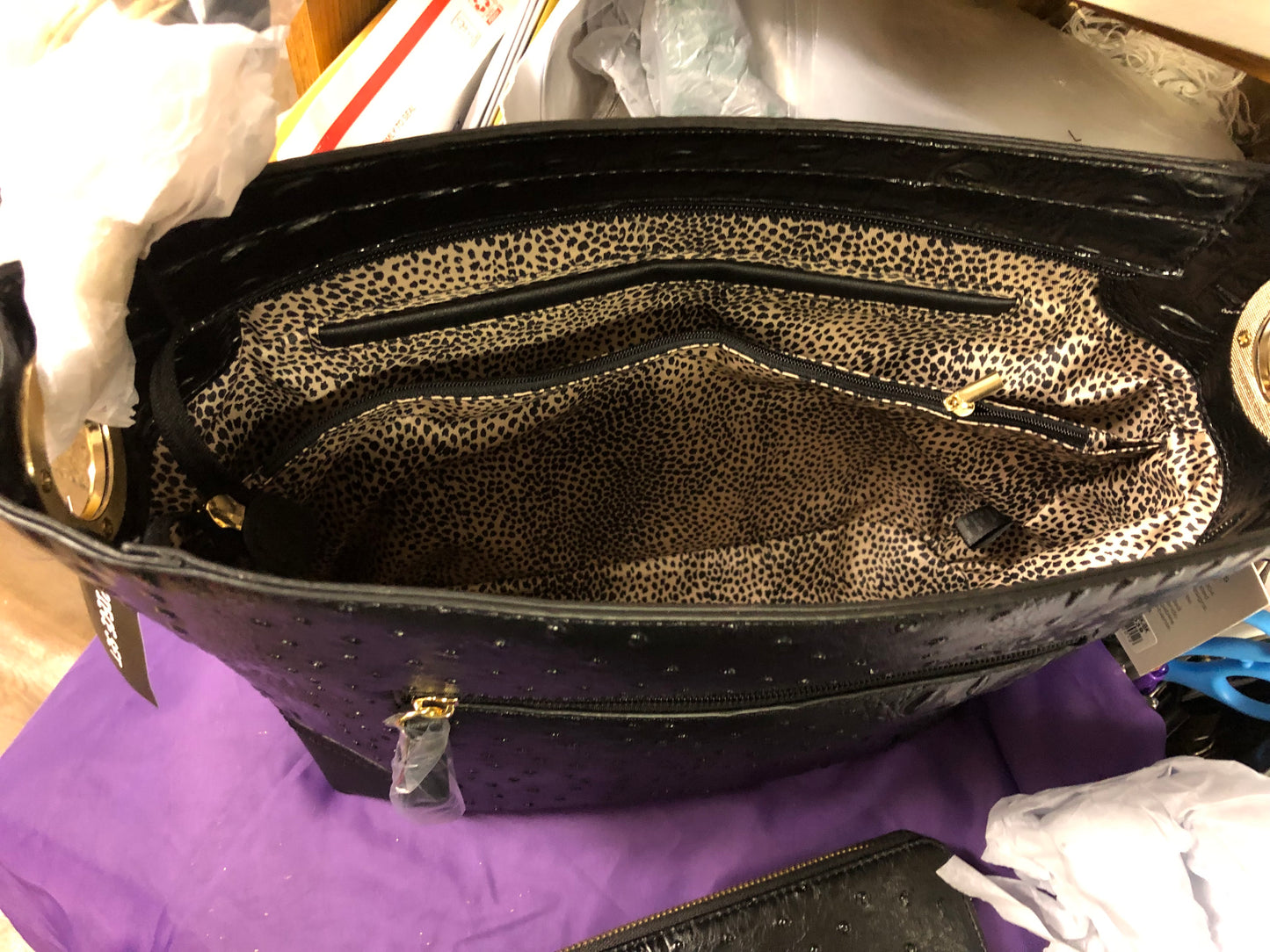 Womans 2 in 1 Croc Leather Tote Bag With Matching Wallet And Coin Purse Color Blk."SOLD OUT"