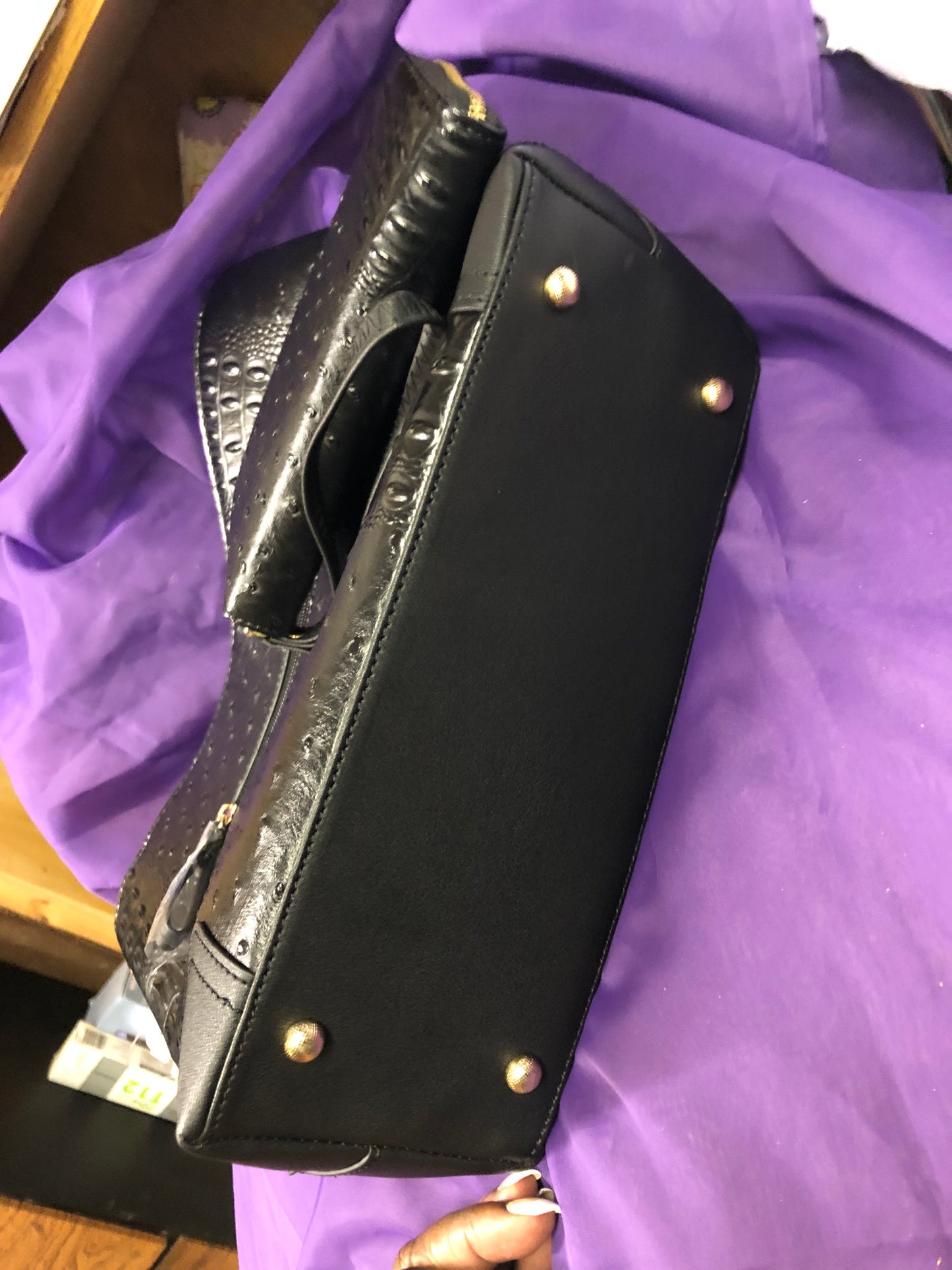 Womans 2 in 1 Croc Leather Tote Bag With Matching Wallet And Coin Purse Color Blk."SOLD OUT"
