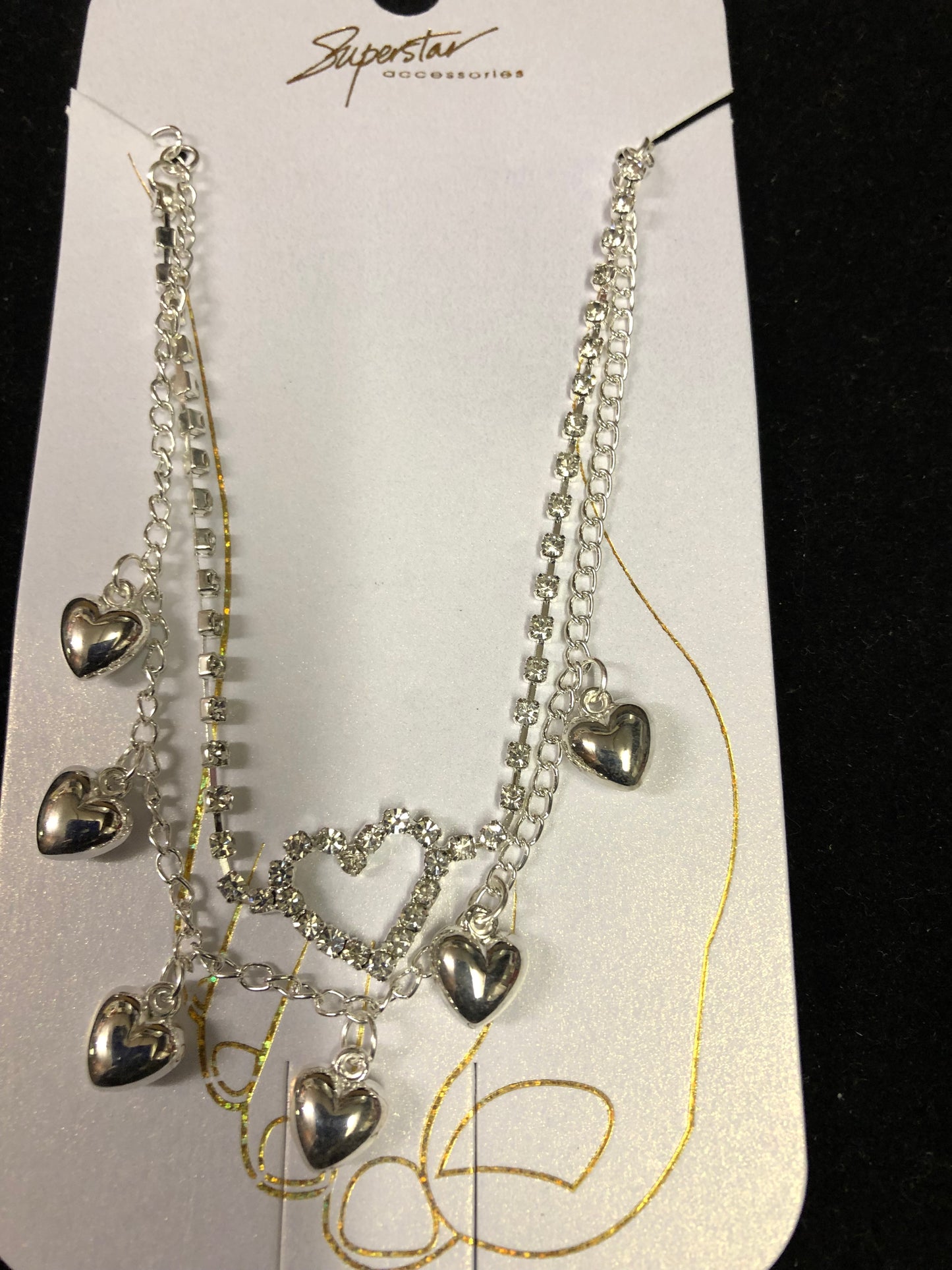 Fashion Two Strand Bling Out Heart Anklet In Colors Silver And Gold "New Arrilal"