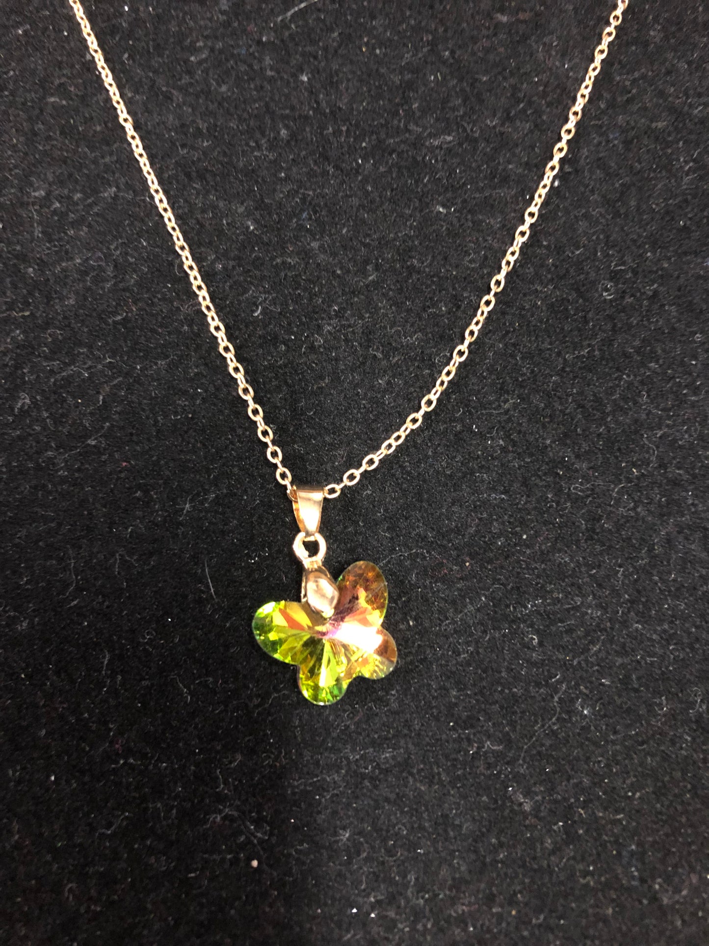 Woman Fashion Crystal Yellow Tricolor Butterfly Necklace On A Gold Chain."New Arrival"