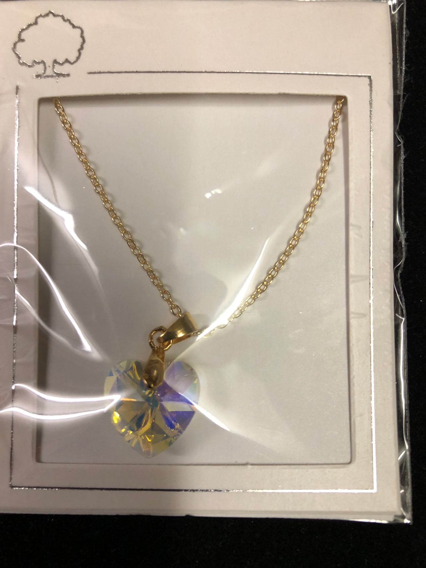 Woman Fashion CrystalHeart Light Yellow Tricolor Necklace On A Gold Chain."Great Valentine Day Gift"