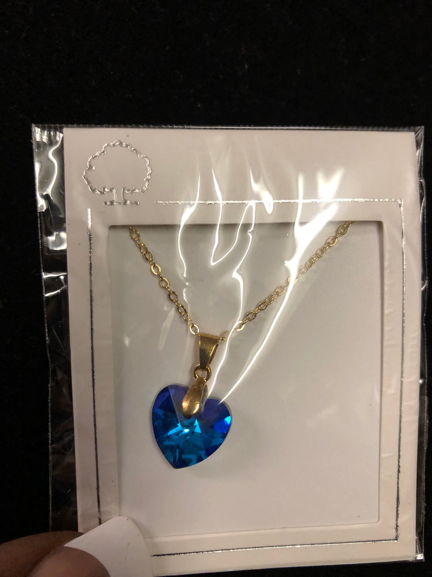 Woman Fashion Crystal Blue Heart Necklace On A Gold Chain."Great Valentine Day Gift"