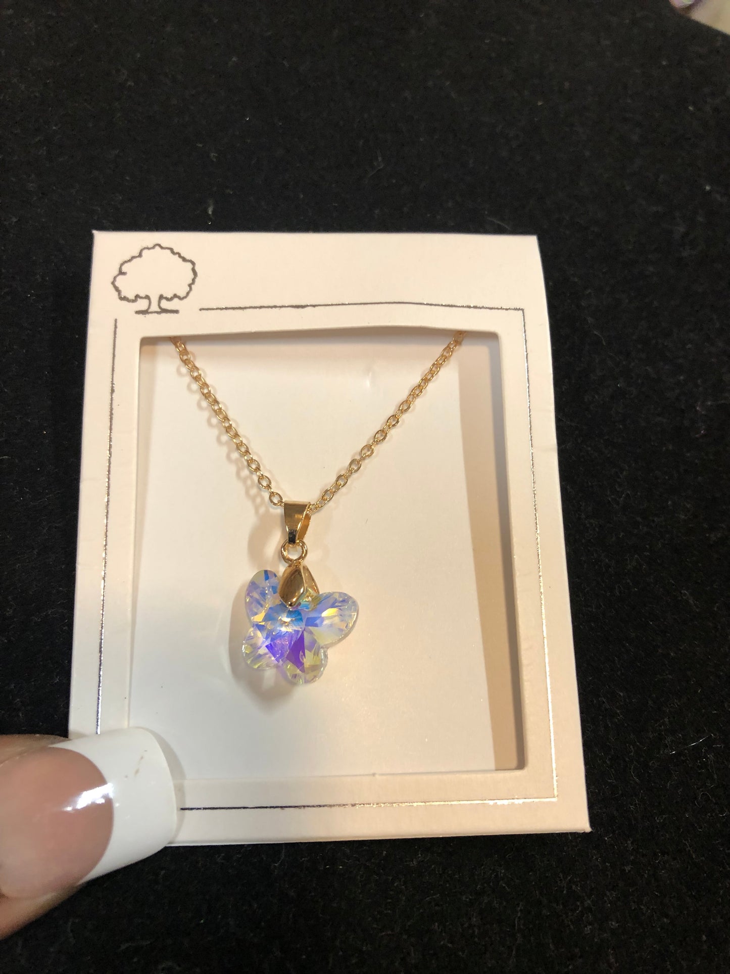 Woman Fashion Crystal Clear Tricolor Butterfly Necklace On A Gold Chain. Great For Someone Special.