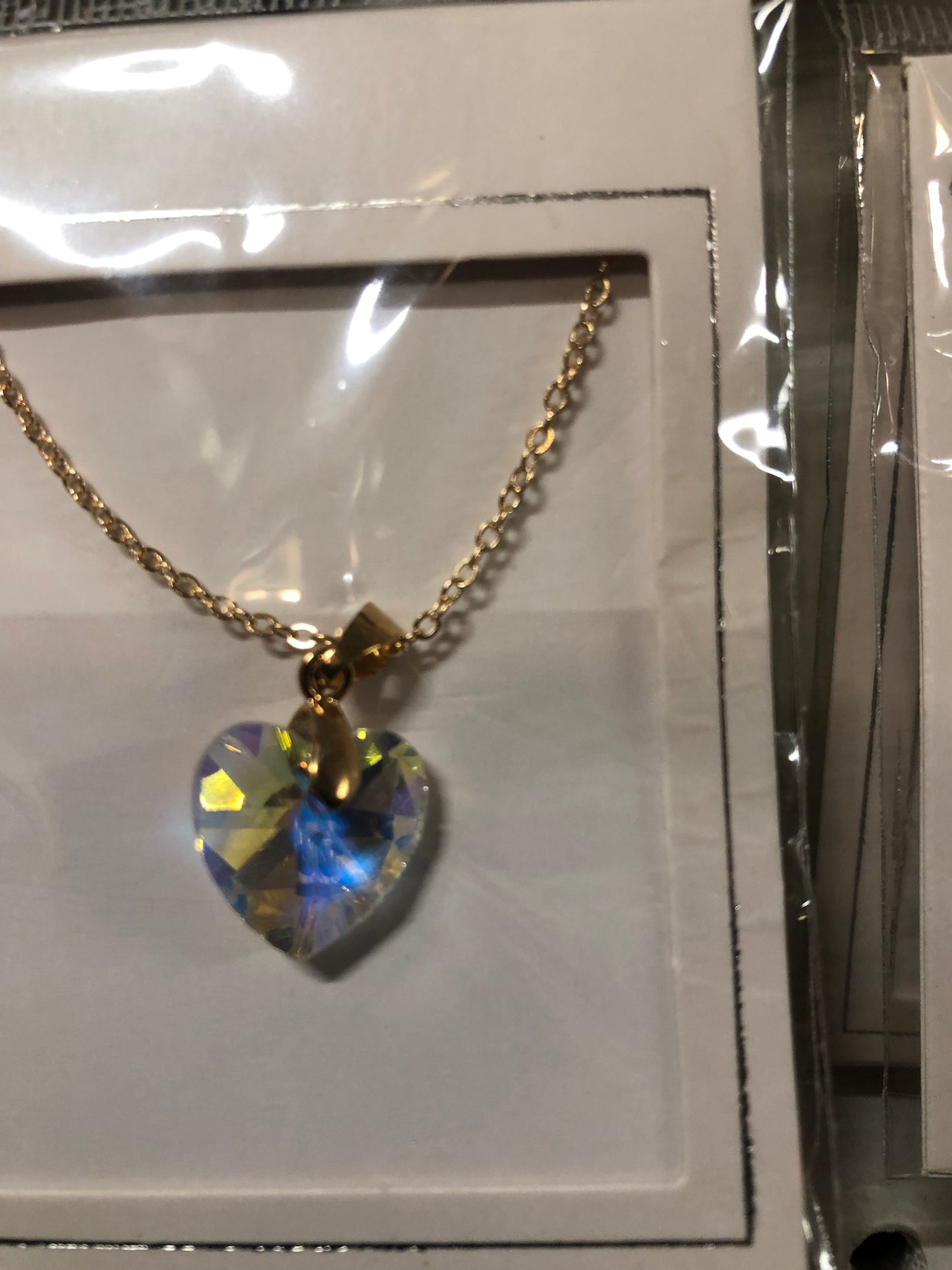 Woman Fashion Crystal Clear Tricolor Heart Necklace On Gold Chain."Great For "Valentine day"