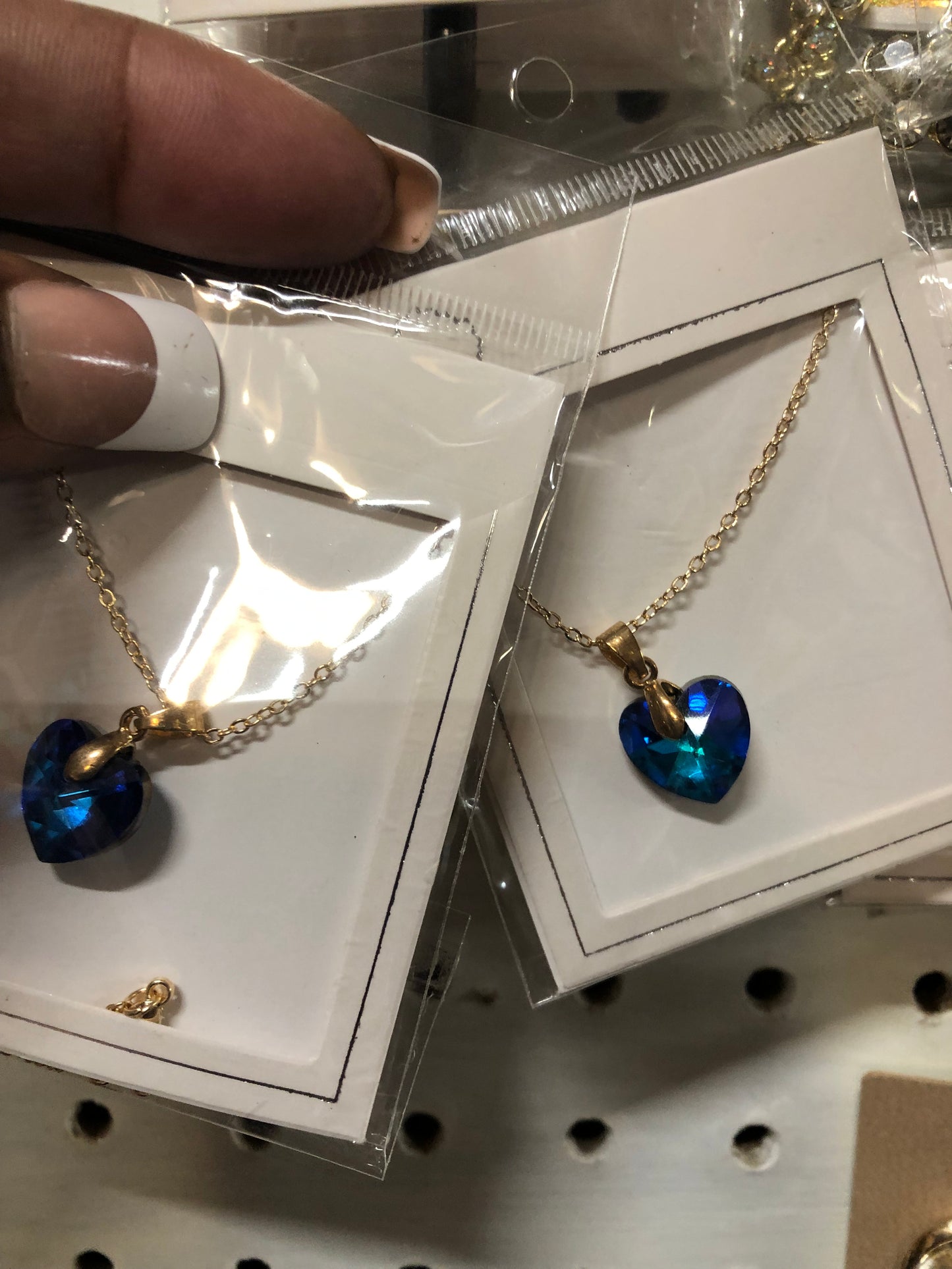 Woman Fashion Crystal Blue Heart Necklace On A Gold Chain."Great Valentine Day Gift"