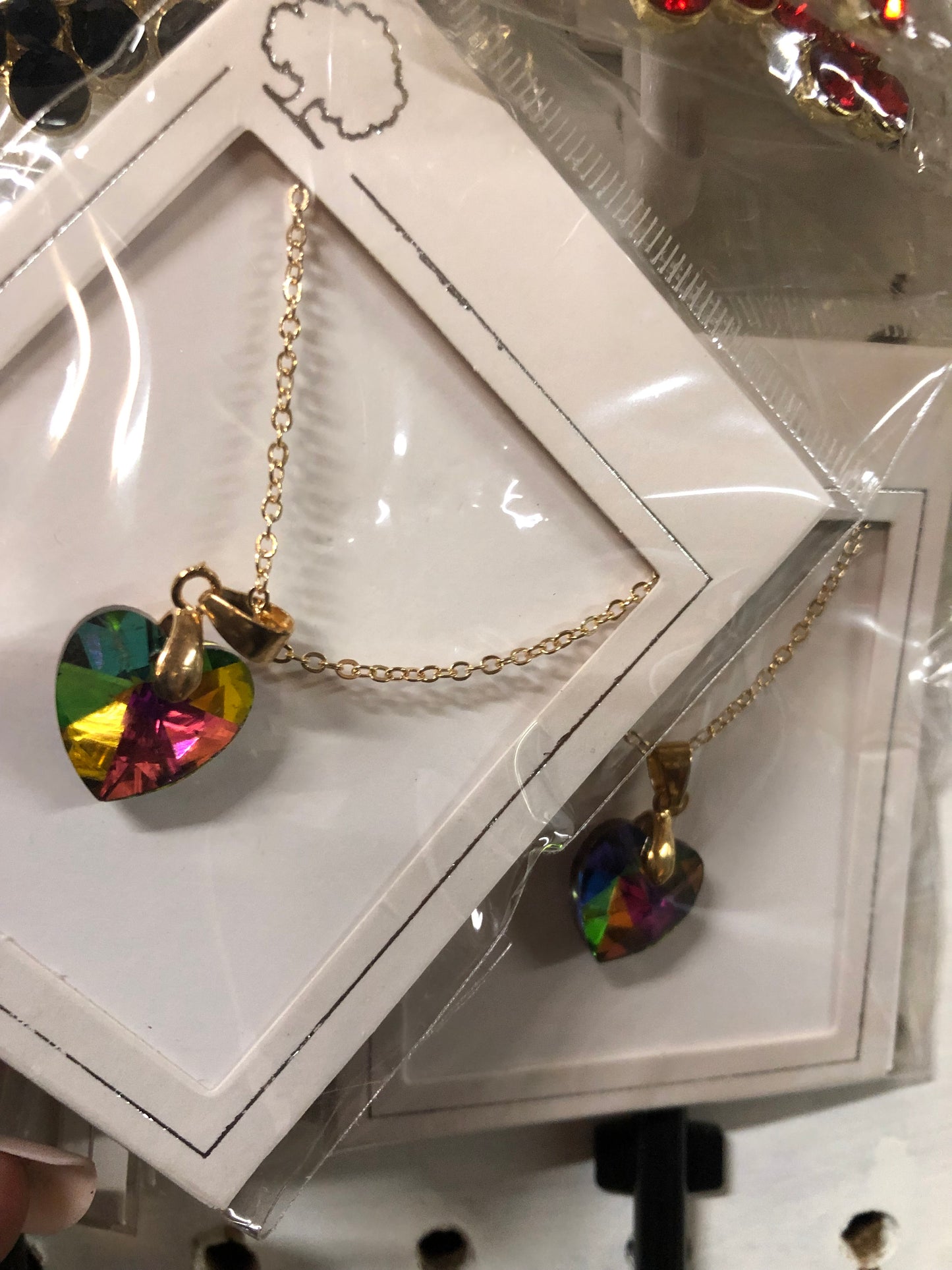 Woman Crystal Heart Light Green Tricolor Necklace On A Gold Chain. " SOLD OUT" Thanks For Your Purchase!