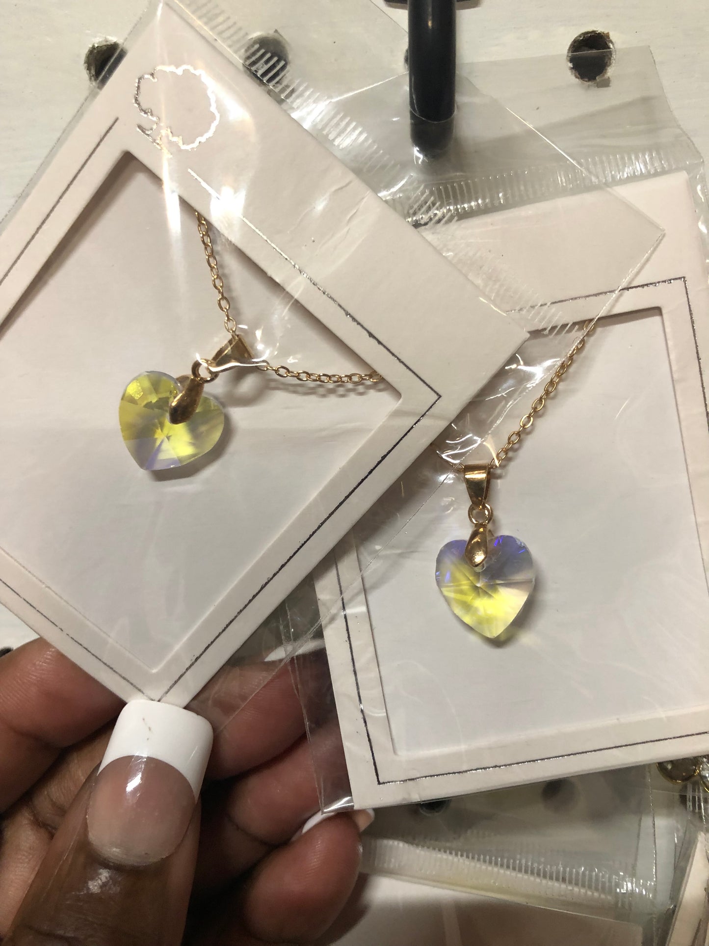 Woman Fashion CrystalHeart Light Yellow Tricolor Necklace On A Gold Chain."Great Valentine Day Gift"