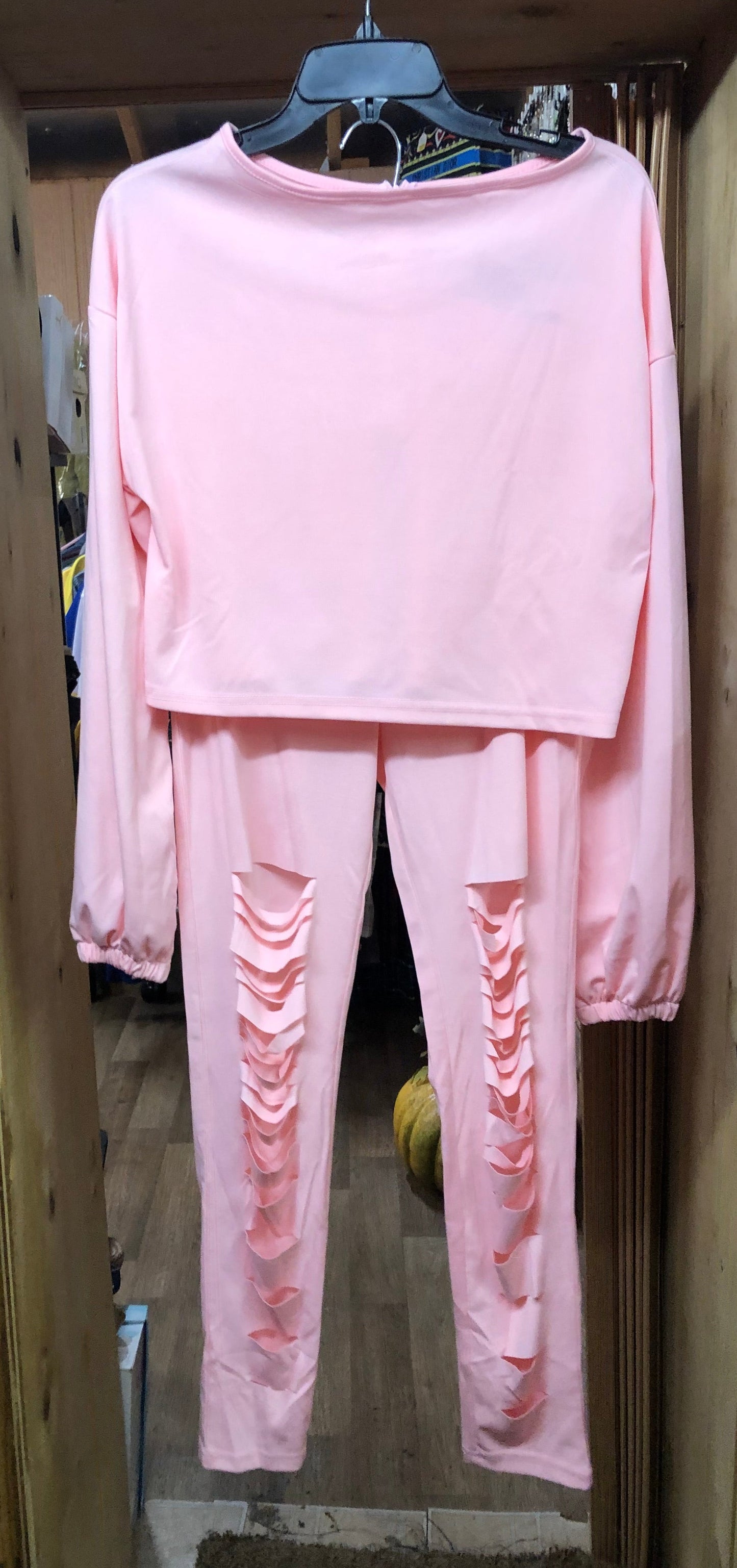 Woman 2 Piece Distress Jogger Outfit Color Pale Pink Size M "New Fall Arrival"