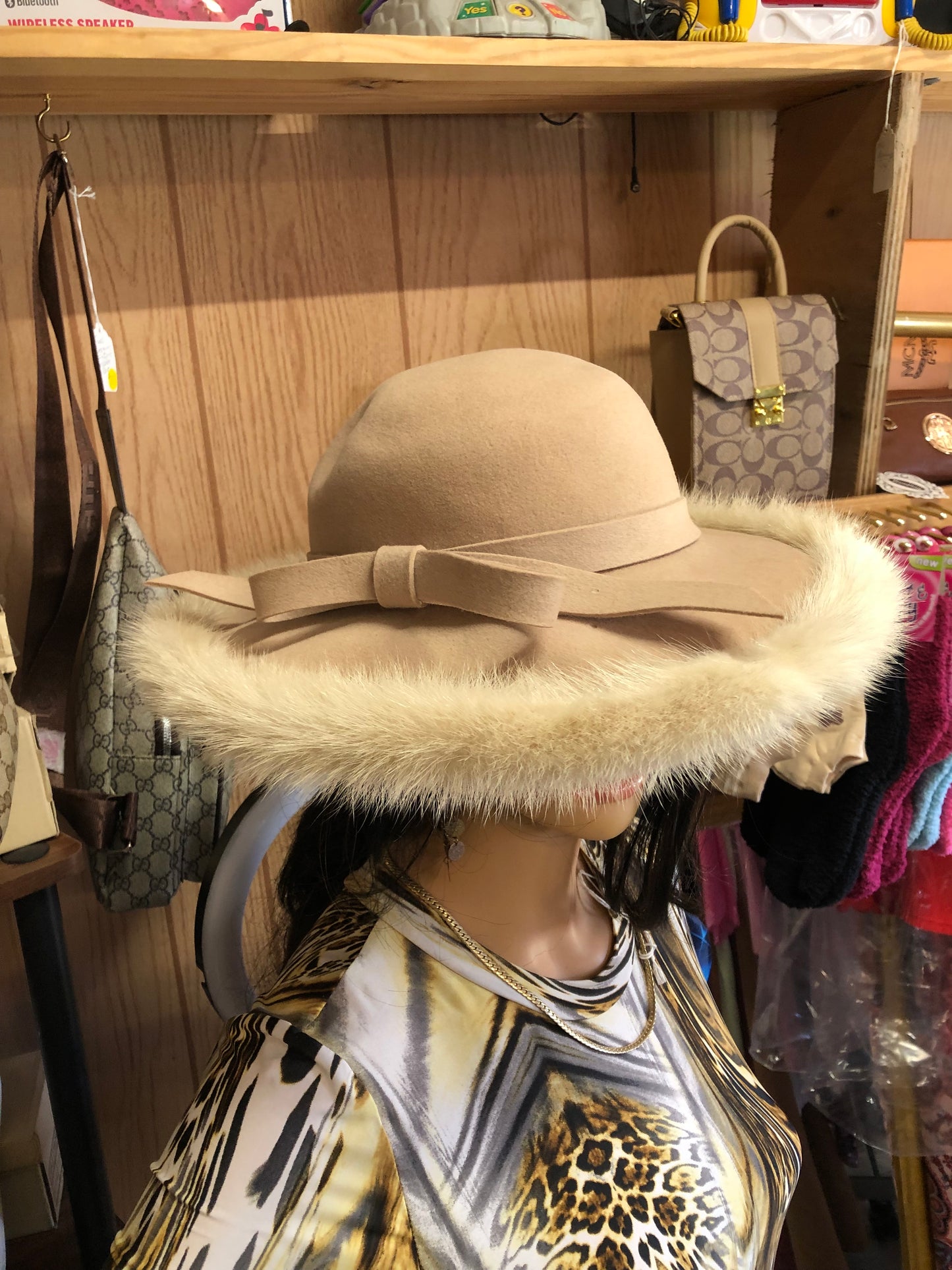 Woman Glamorous Wide Brim 100% Ultra Wool Mink Trim Hat By: Mr. John Jr. "New Fall Arrival"