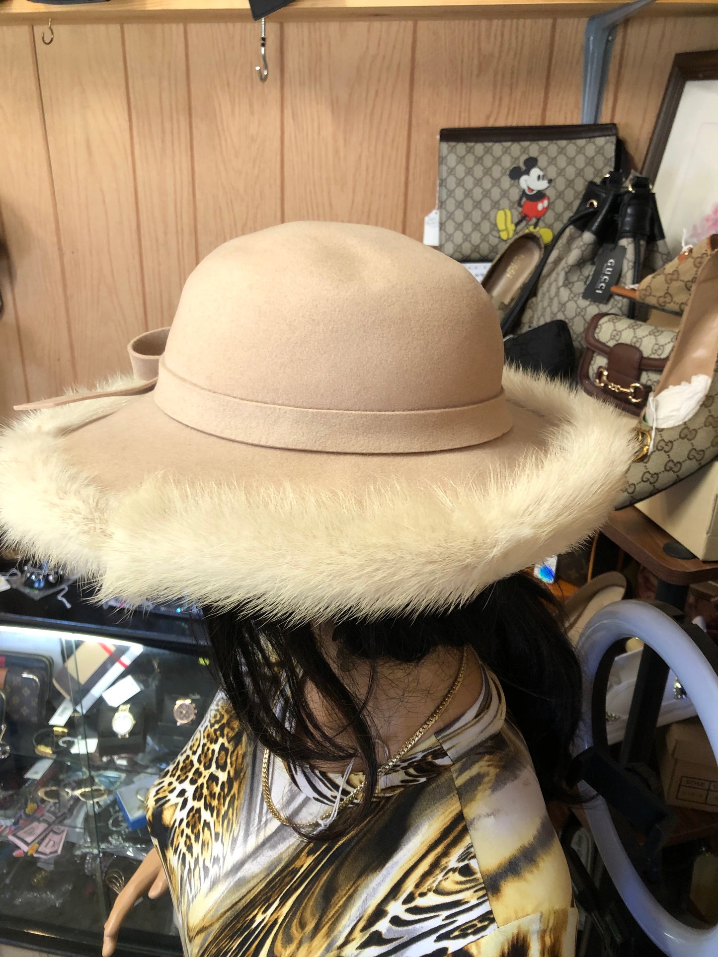 Woman Glamorous Wide Brim 100% Ultra Wool Mink Trim Hat By: Mr. John Jr. "New Fall Arrival"
