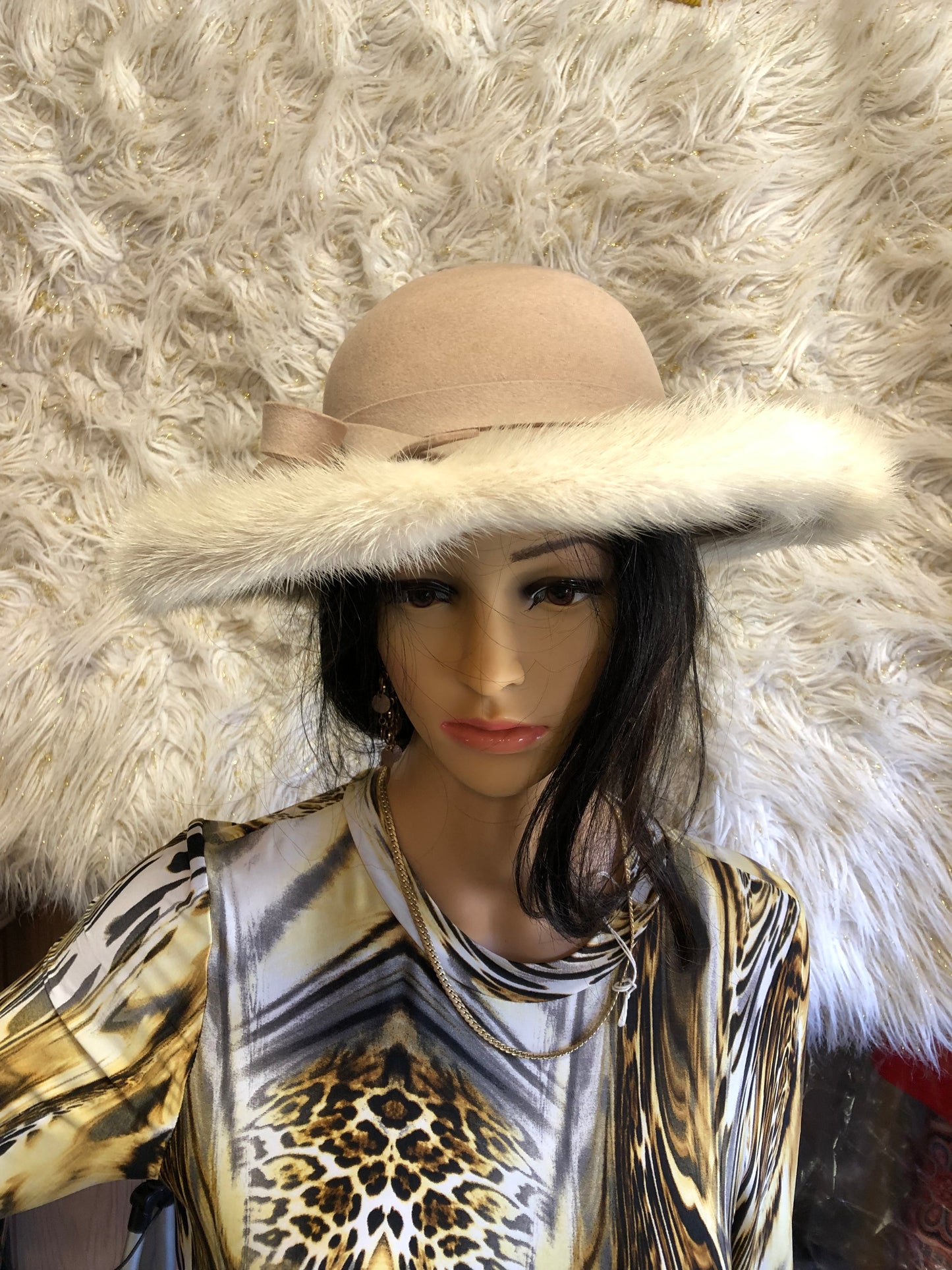 Woman Glamorous Wide Brim 100% Ultra Wool Mink Trim Hat By: Mr. John Jr. "New Fall Arrival"