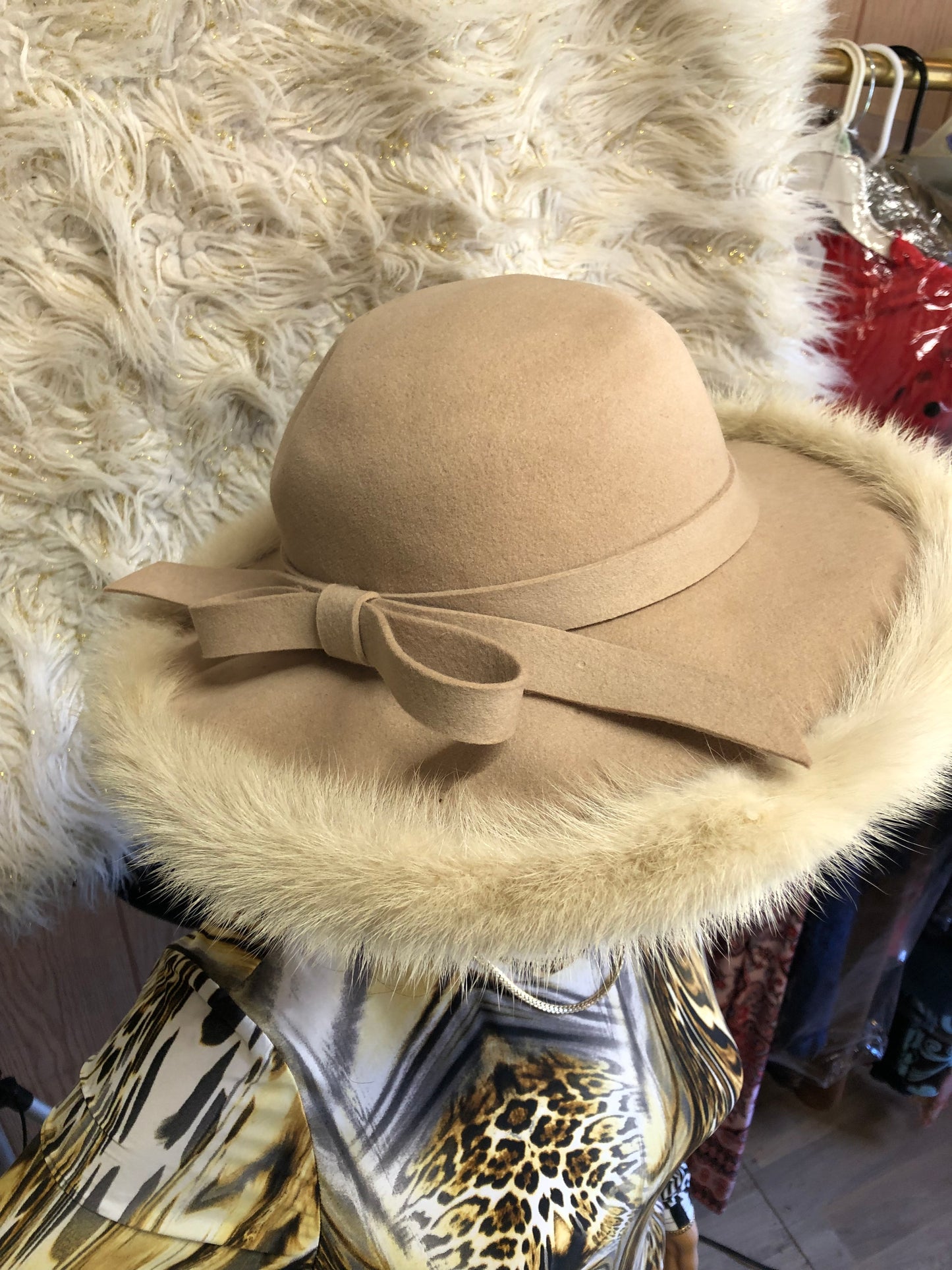 Woman Glamorous Wide Brim 100% Ultra Wool Mink Trim Hat By: Mr. John Jr. "New Fall Arrival"