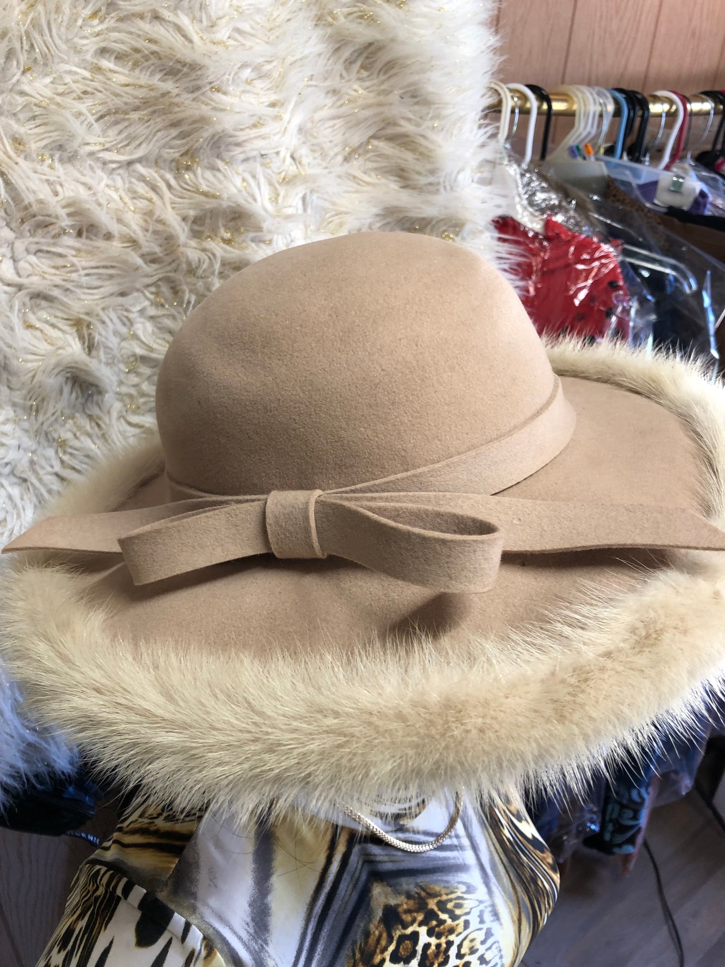 Woman Glamorous Wide Brim 100% Ultra Wool Mink Trim Hat By: Mr. John Jr. "New Fall Arrival"