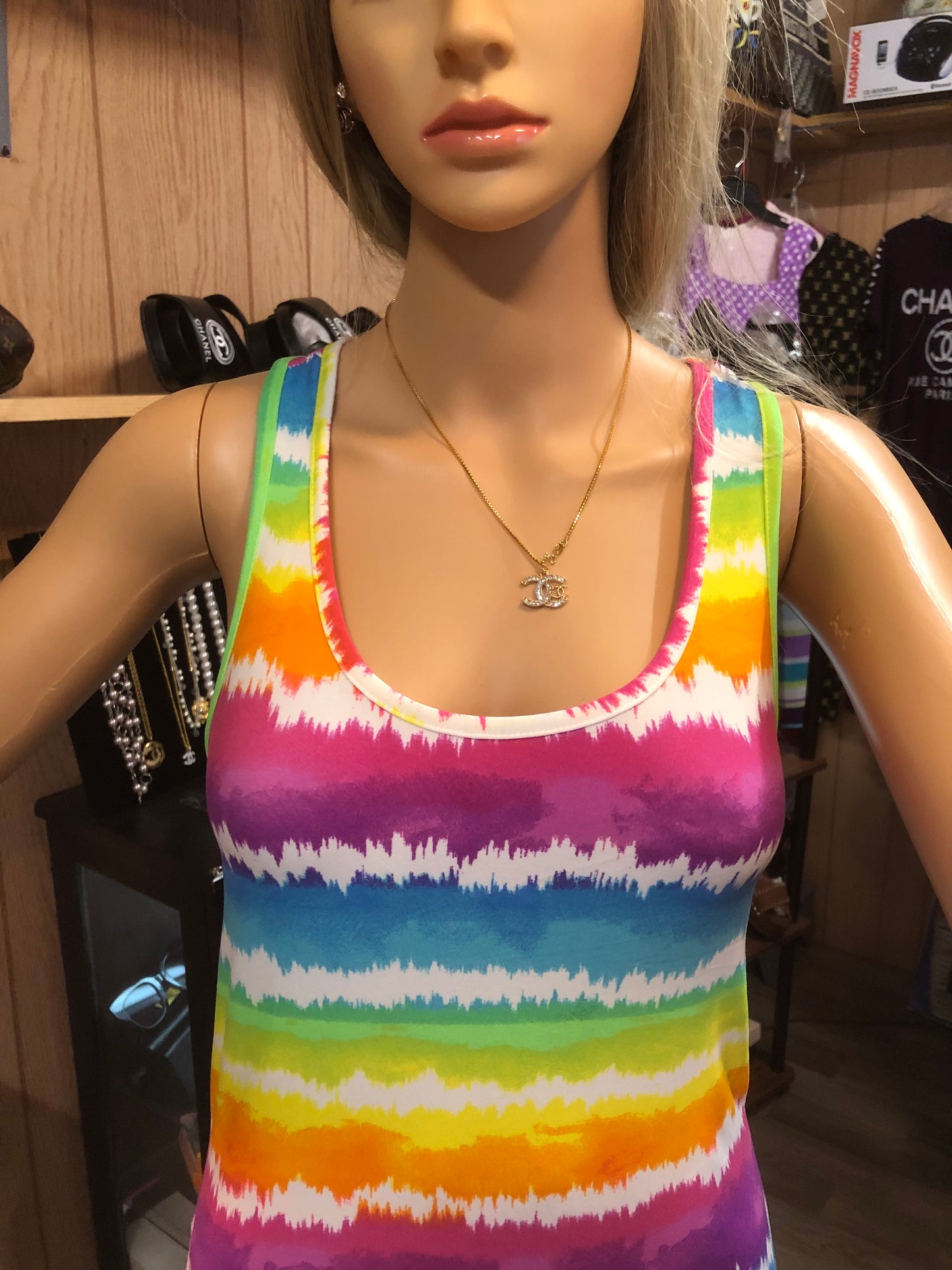 Fashion Razor Back Tie DyeMulti Color Dress