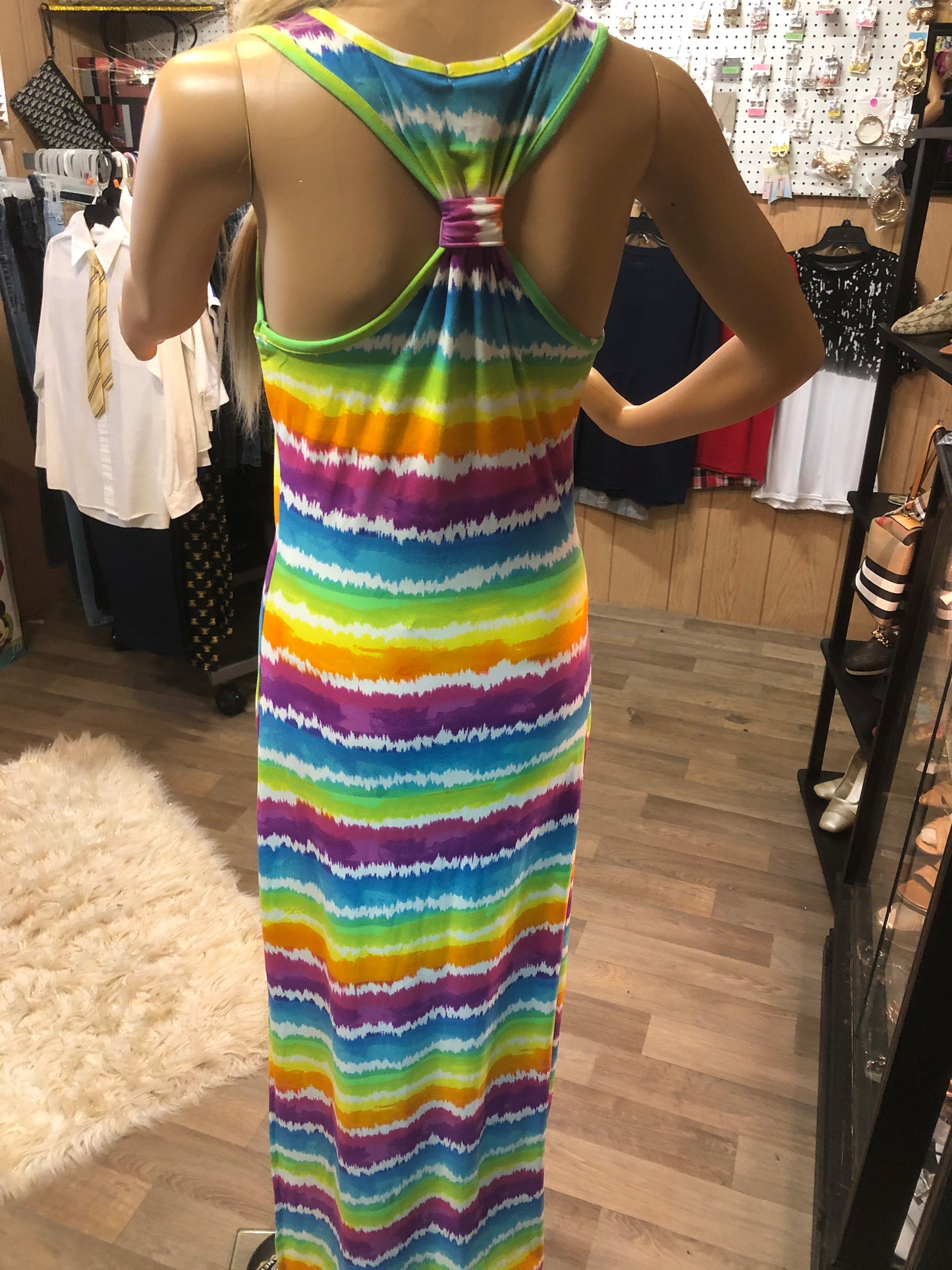 Fashion Razor Back Tie DyeMulti Color Dress
