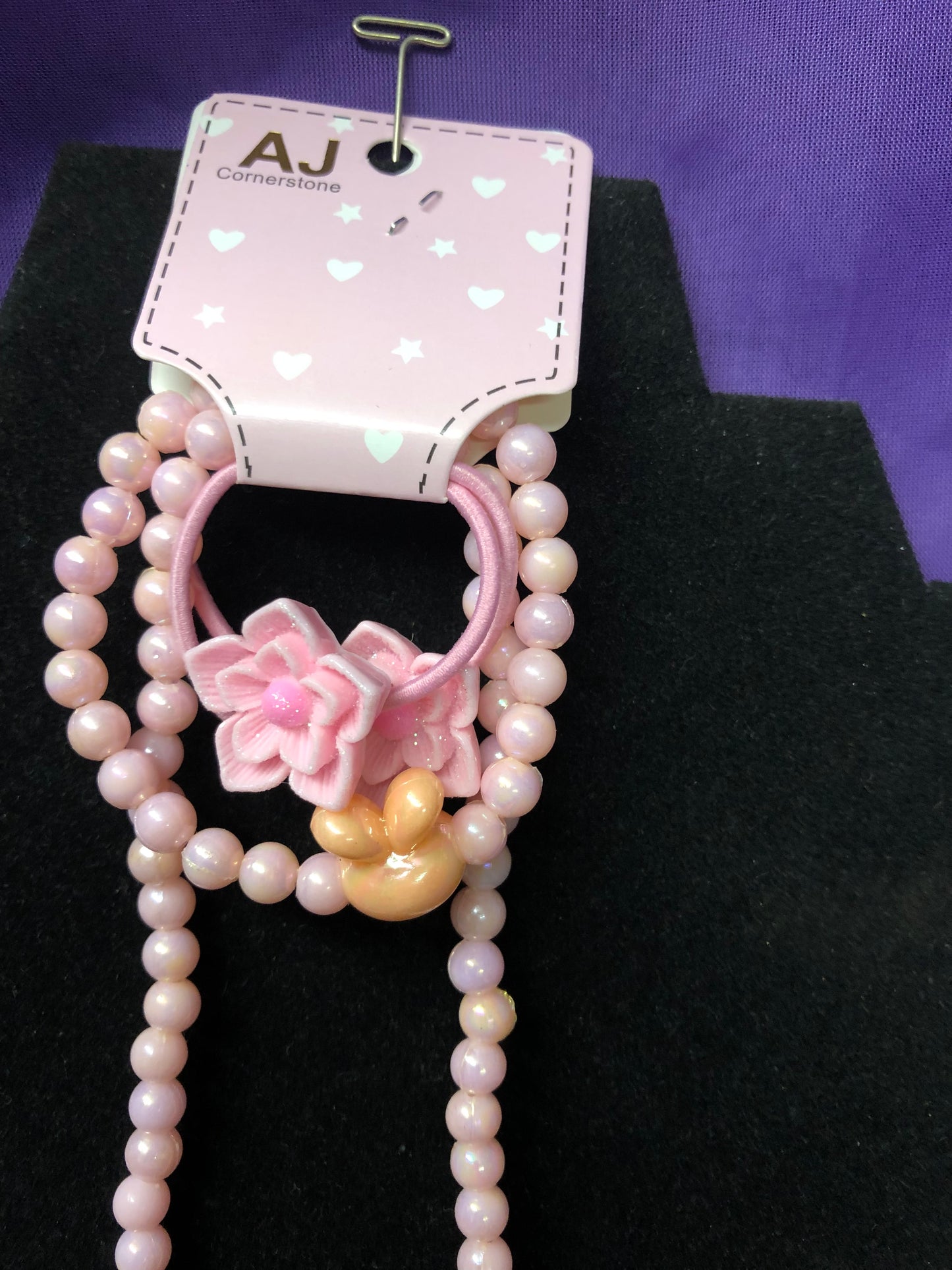 Girls Three Piece Set. "New Arrival" Necklace,Hair Ties, Braclet 6 Different Colors. Great For Easter. Order Now!