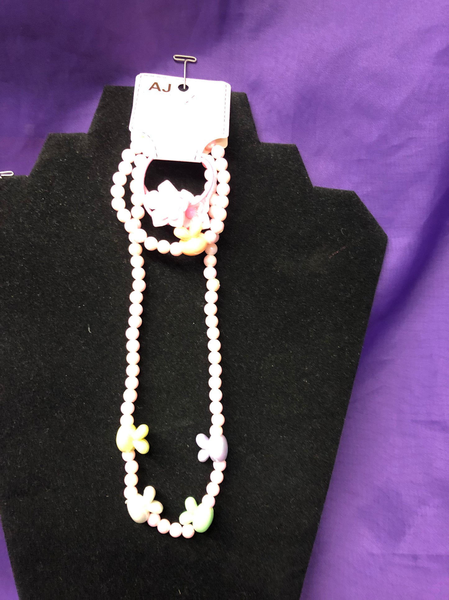 Girls Three Piece Set. "New Arrival" Necklace,Hair Ties, Braclet 6 Different Colors. Great For Easter. Order Now!