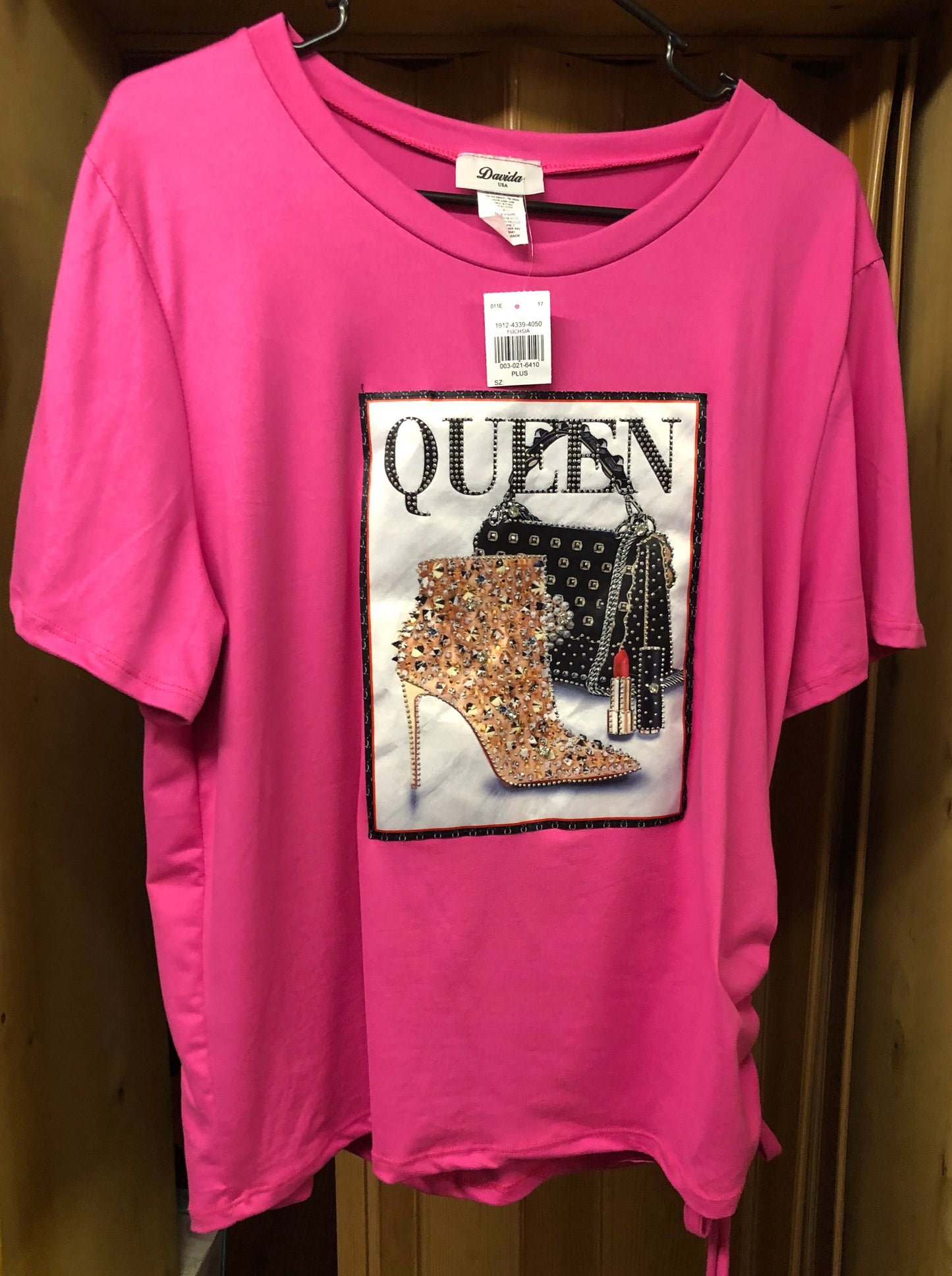 Woman T-Shirt Size 1XL Accented With Bling Color Fuchsia "New Arrival"