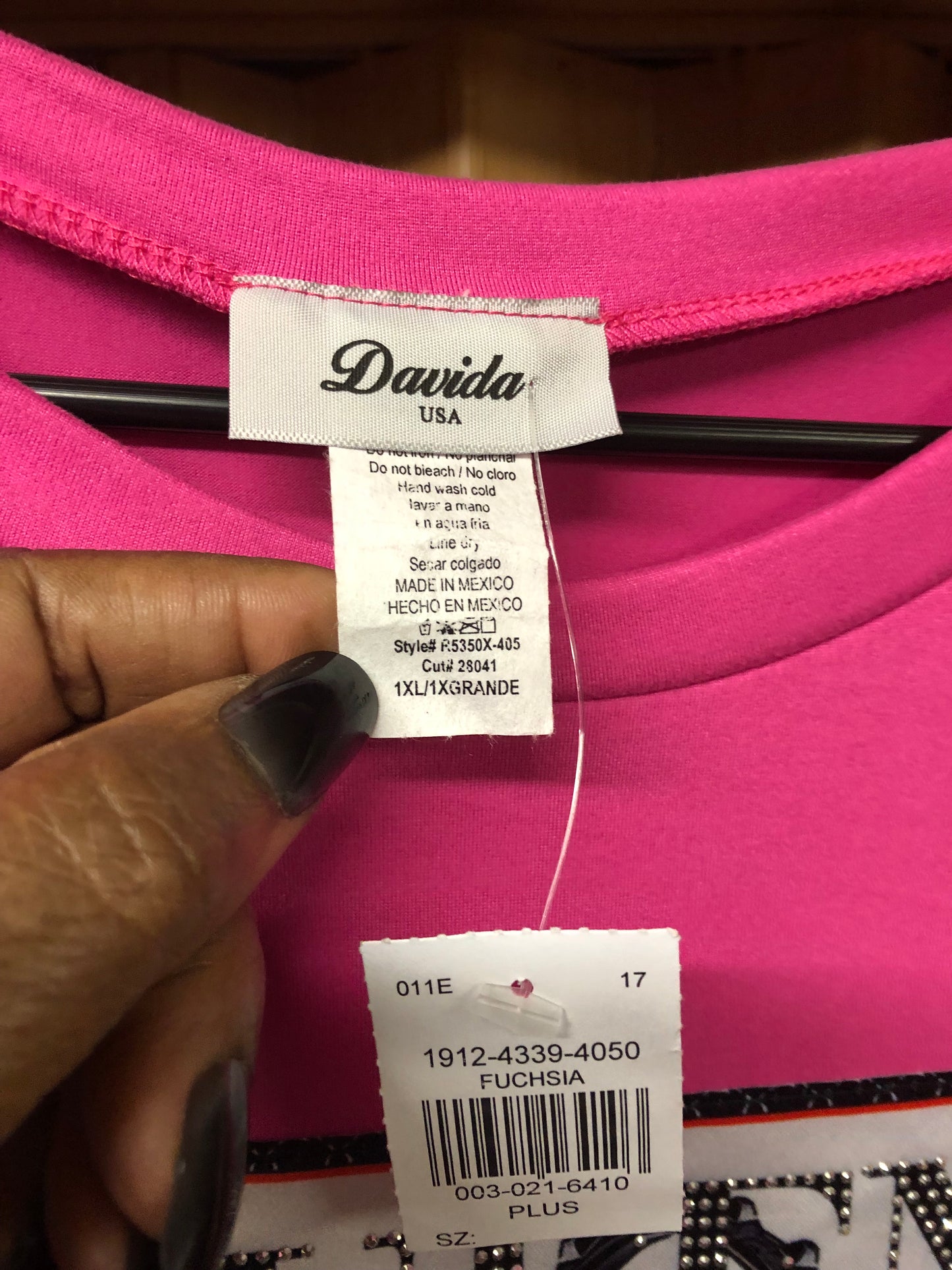Woman T-Shirt Size 1XL Accented With Bling Color Fuchsia "New Arrival"