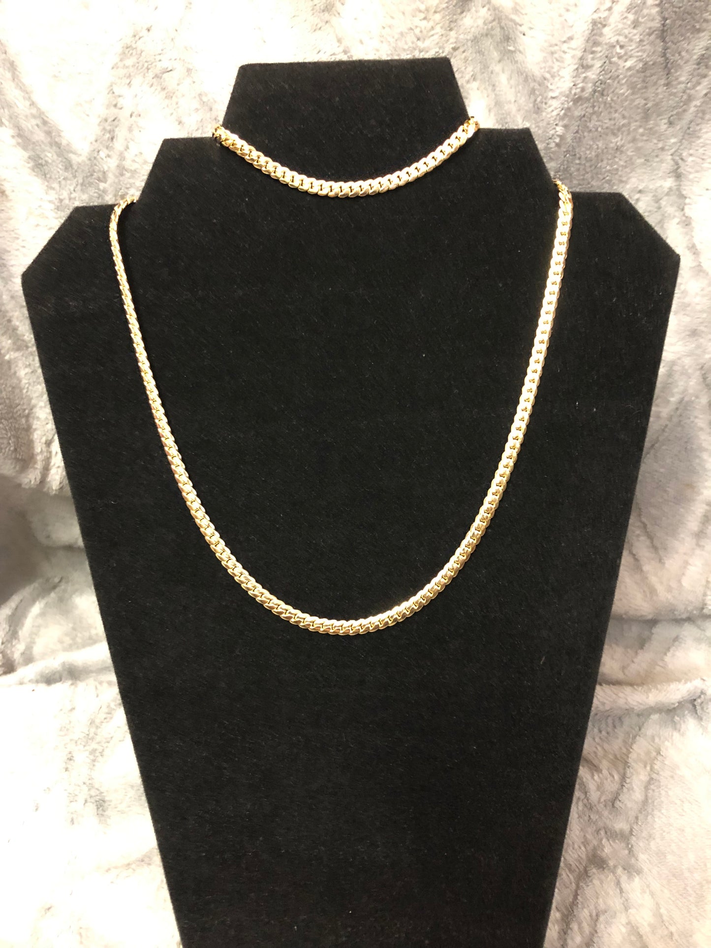 Unisex Gold Plated 14k Snake Cuban Necklace and Bracelet Set