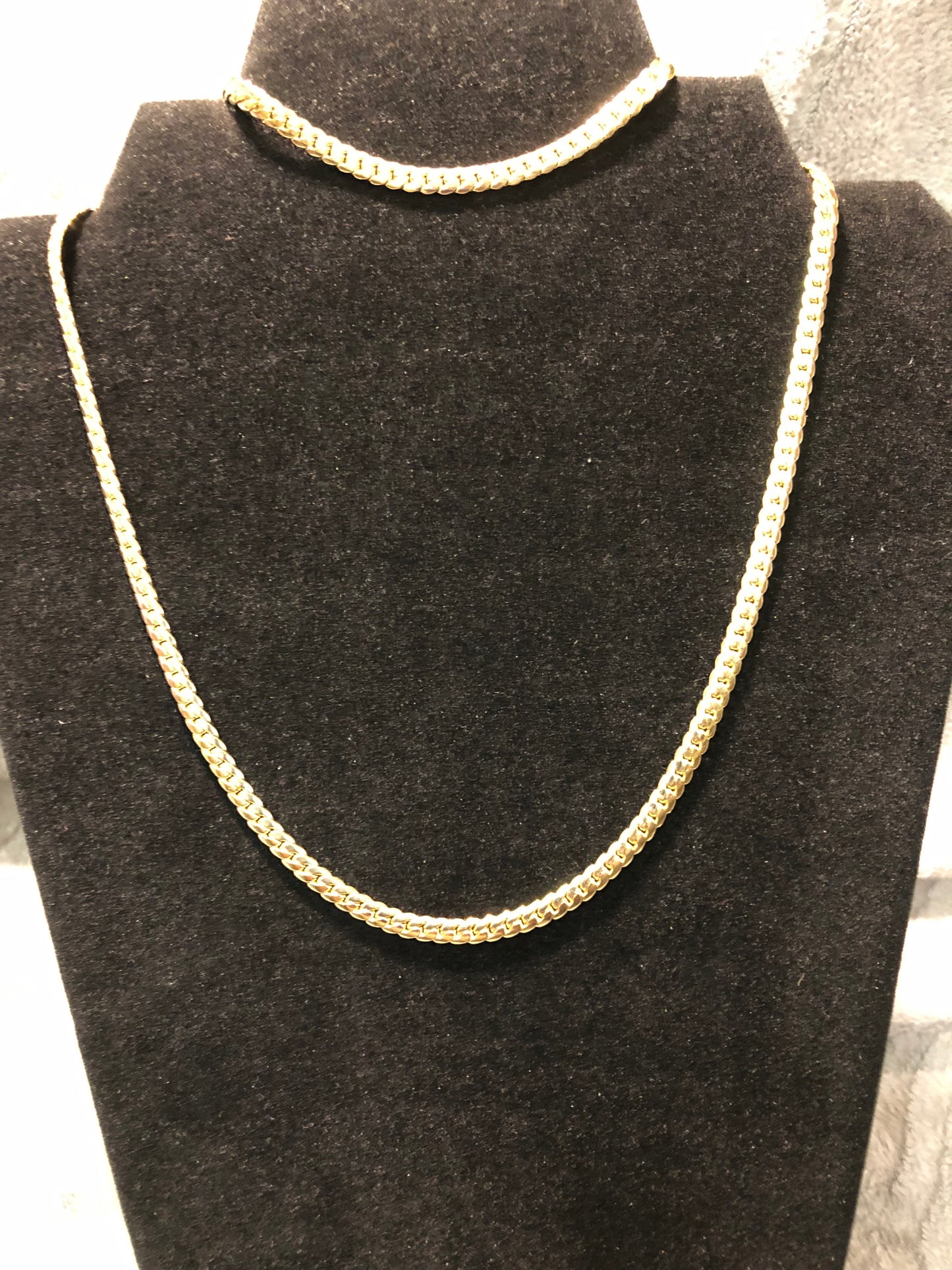 Unisex Gold Plated 14k Snake Cuban Necklace and Bracelet Set