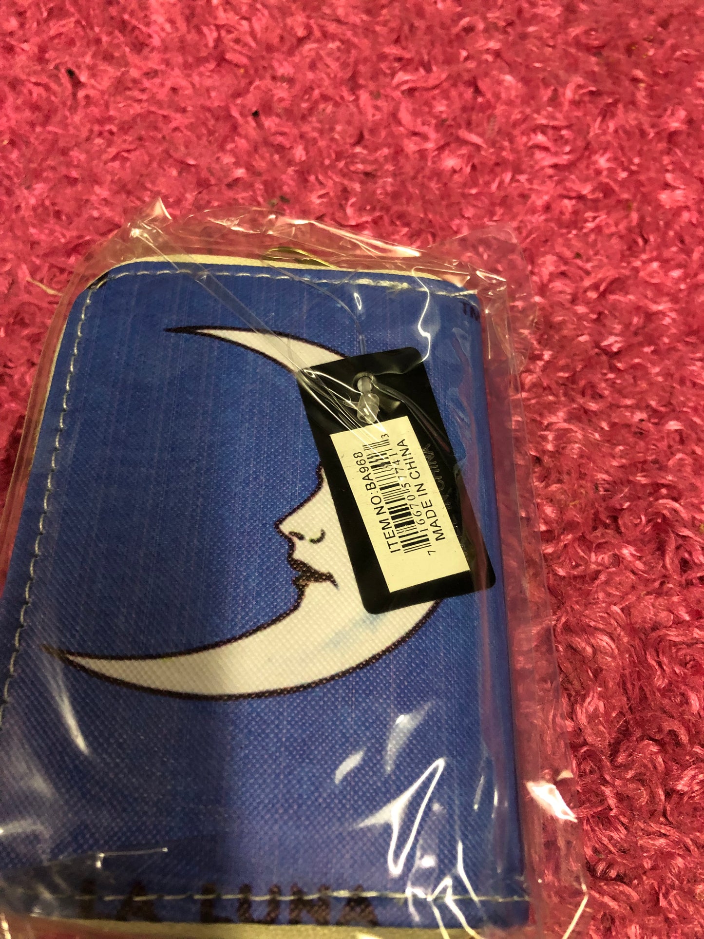 Woman Fashion Wallet Zipper Closure Color Blue With "Moon Design Logo"