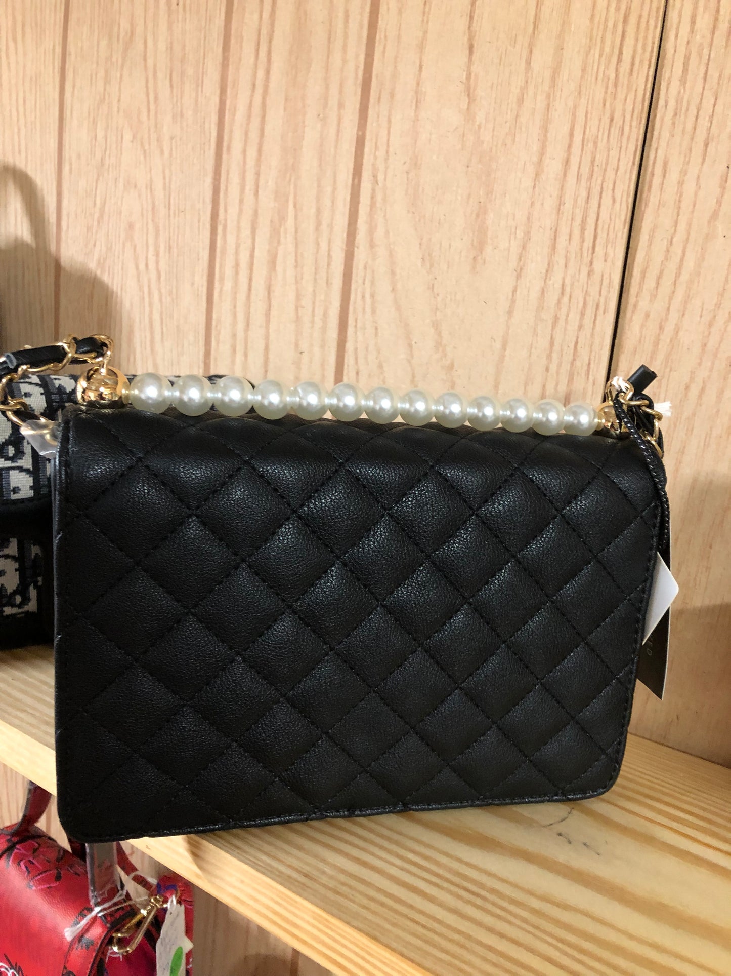 Fashion Quilted Pearl Detail Crossbody Bag (0N SALE NOW)