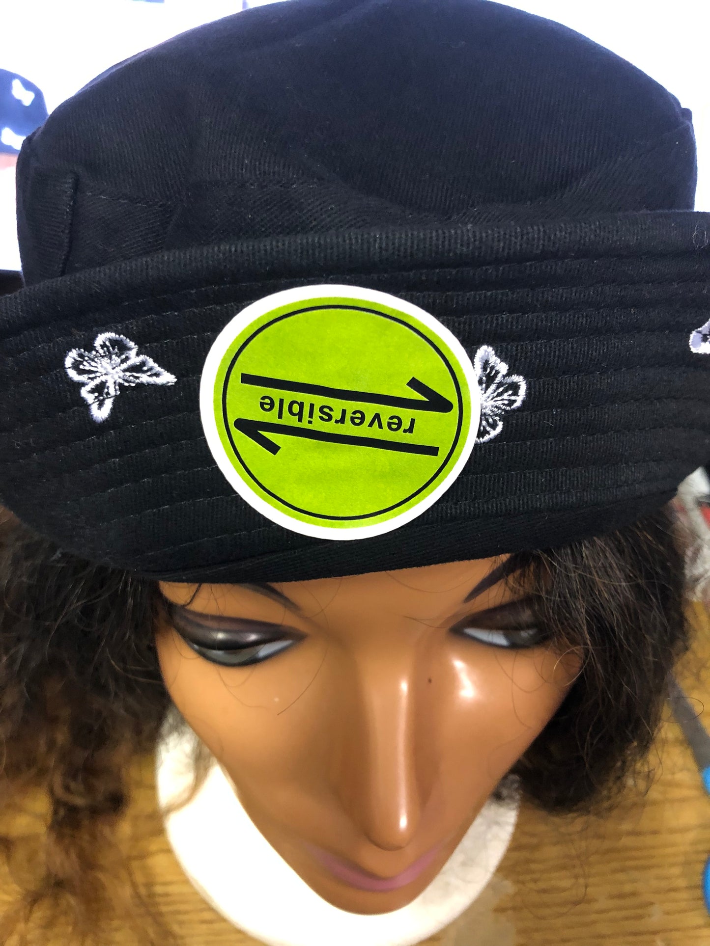 Ebroidered Reversiable Butterfly Hat Color Blk.(SOLD OUT)