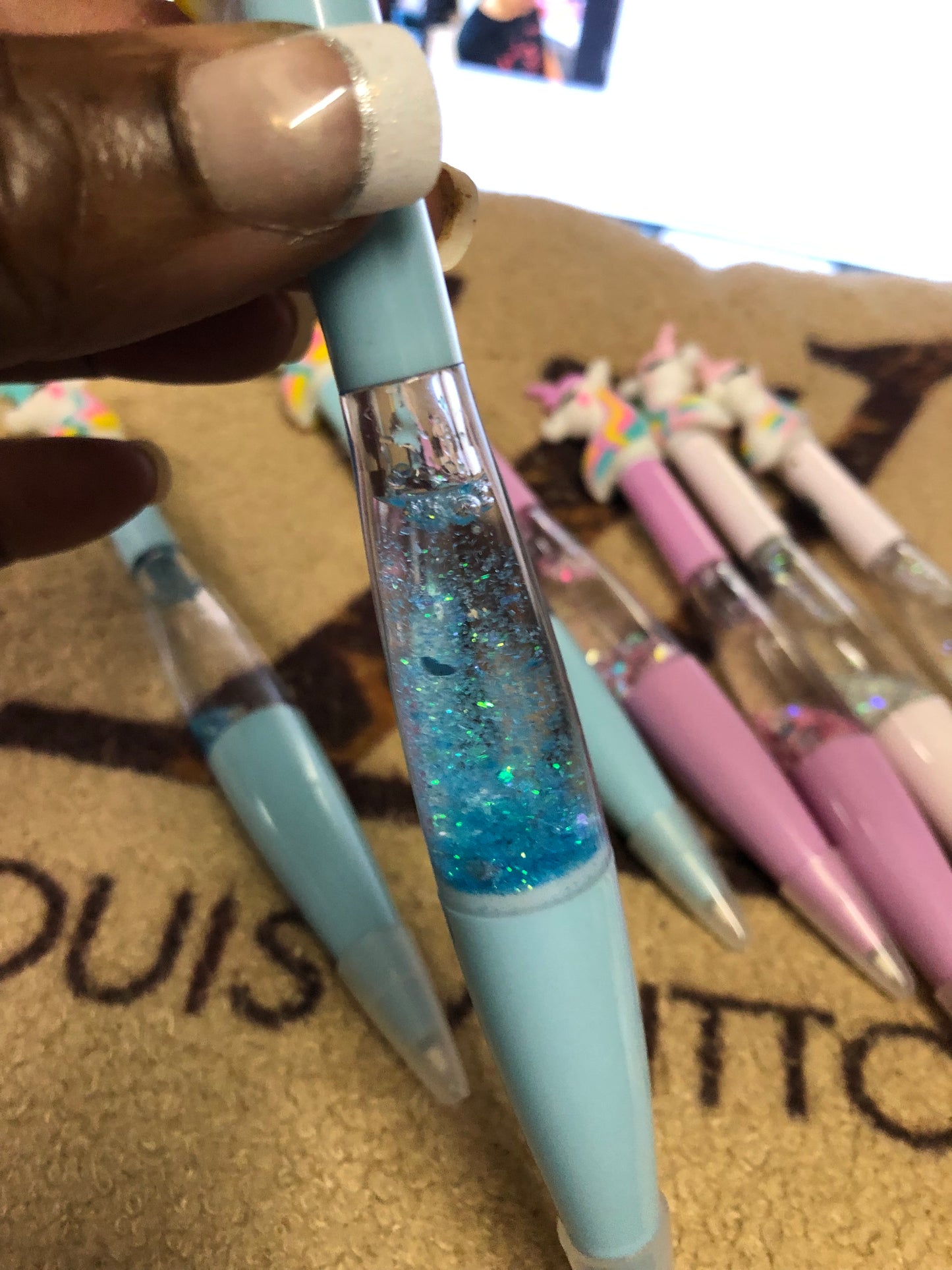 Unicorn Light Up Pen With Crystal Glob Body Colors Pink/white ,Purple, And Blue." New Arrival"
