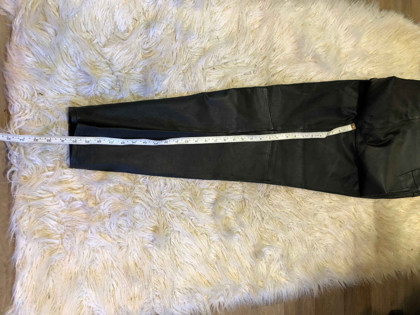 Woman 100% Leather Jean Pants 100% Nylon Lining Size 12 Color Black
