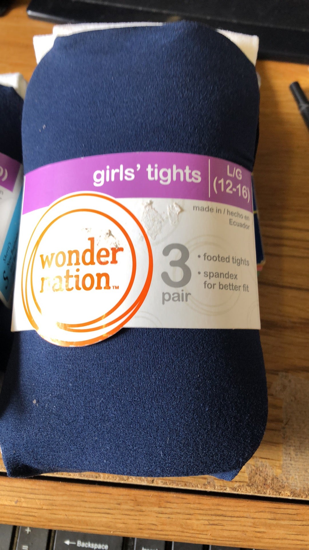 Girls Tights By Wonder Nation 3 Pair Pack Colors White,Blue & Black