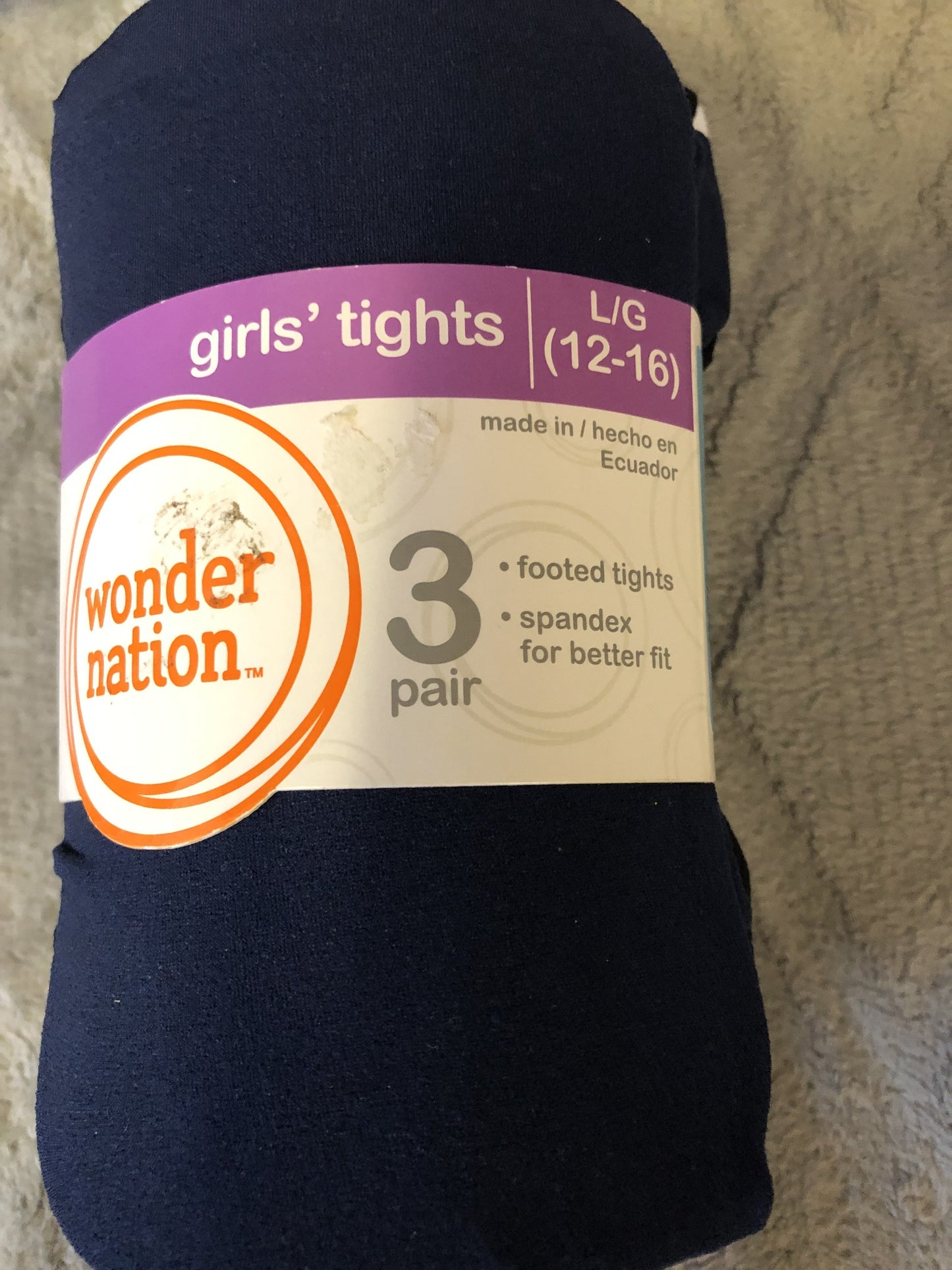 Girls Tights By Wonder Nation 3 Pair Pack Colors White,Blue & Black