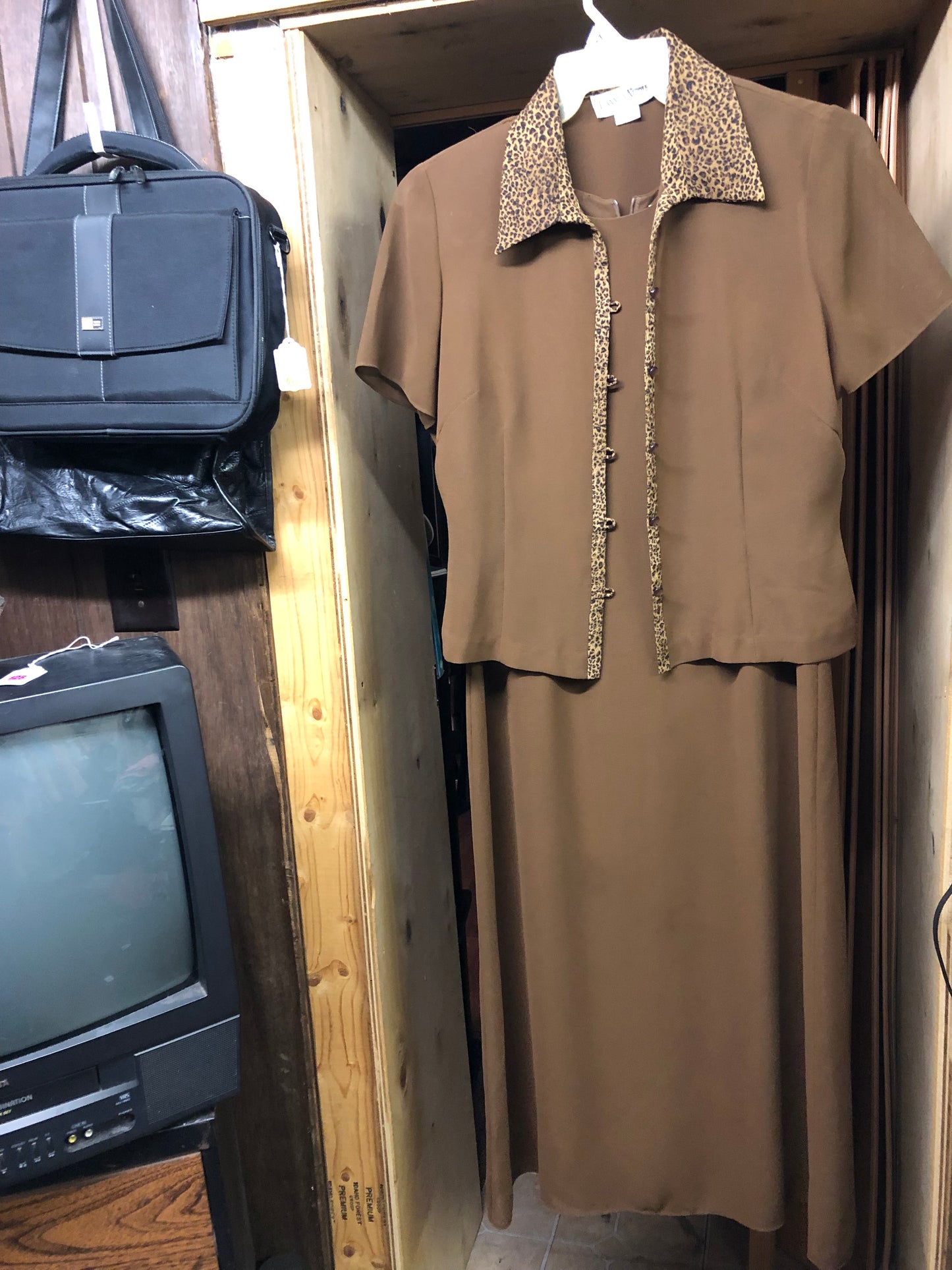 Woman 2Pc. Dress Size 12 Color Brown With Leopard Or Cheetah Trim
