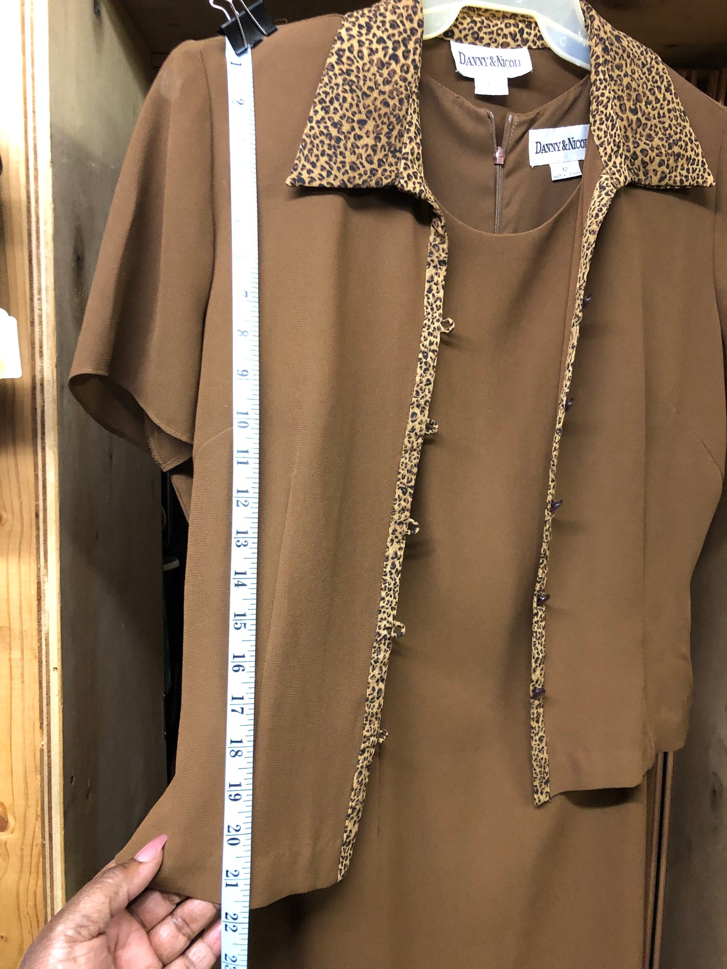 Woman 2Pc. Dress Size 12 Color Brown With Leopard Or Cheetah Trim