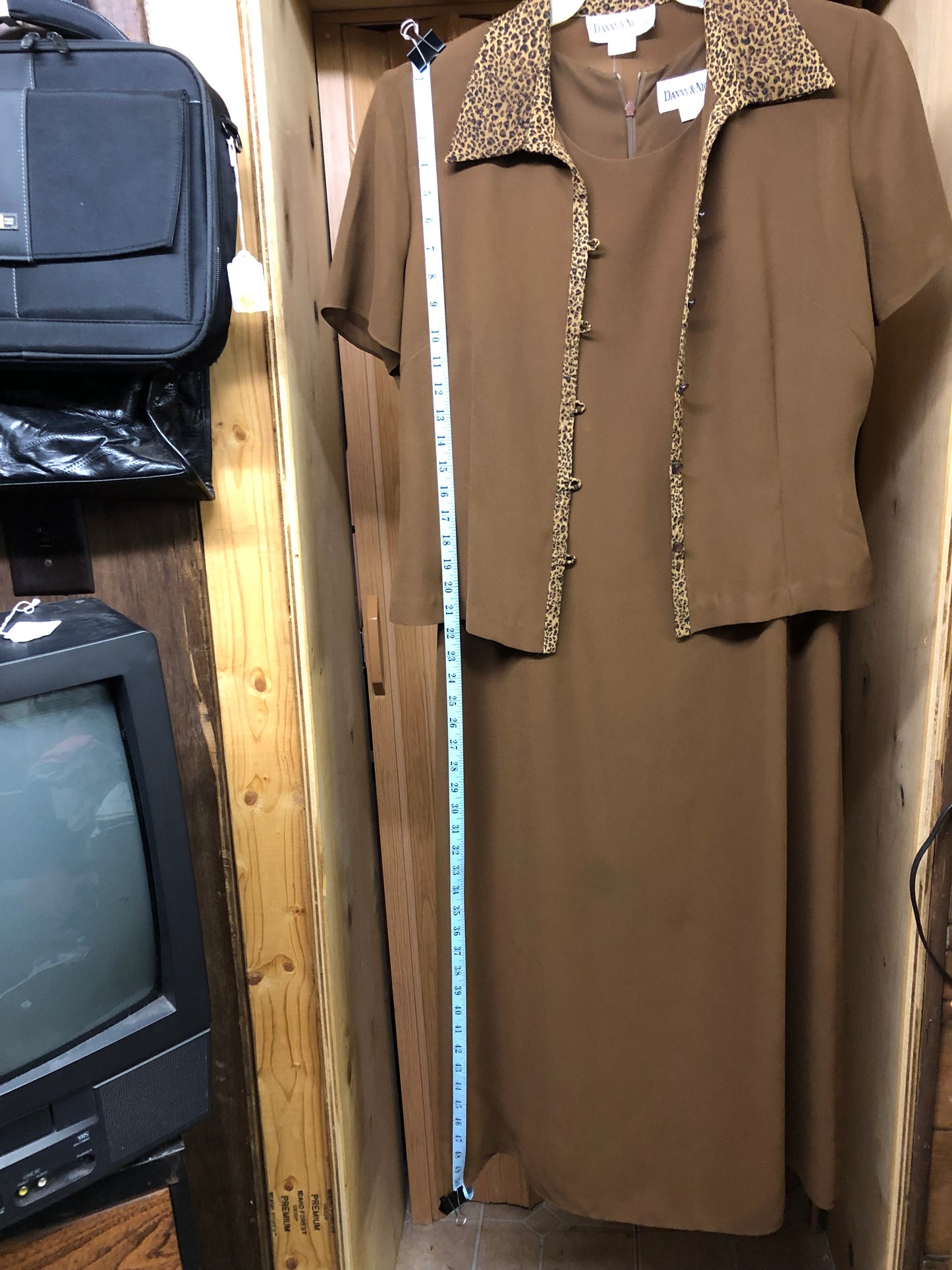 Woman 2Pc. Dress Size 12 Color Brown With Leopard Or Cheetah Trim