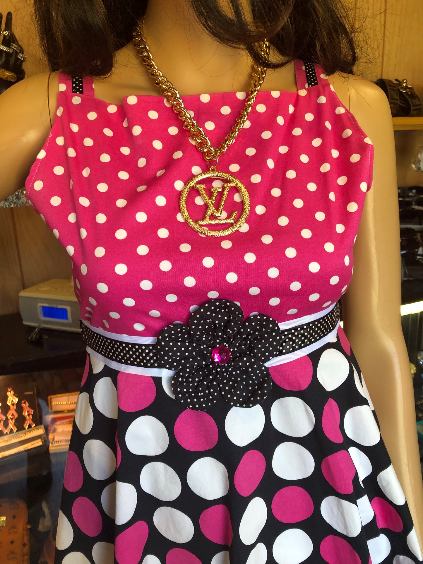 Young Girls Beautiful T-Strap Sun Dress Size 16 Multicolor Polkadot Pink/Blk And White. "Memorial Day Sale"