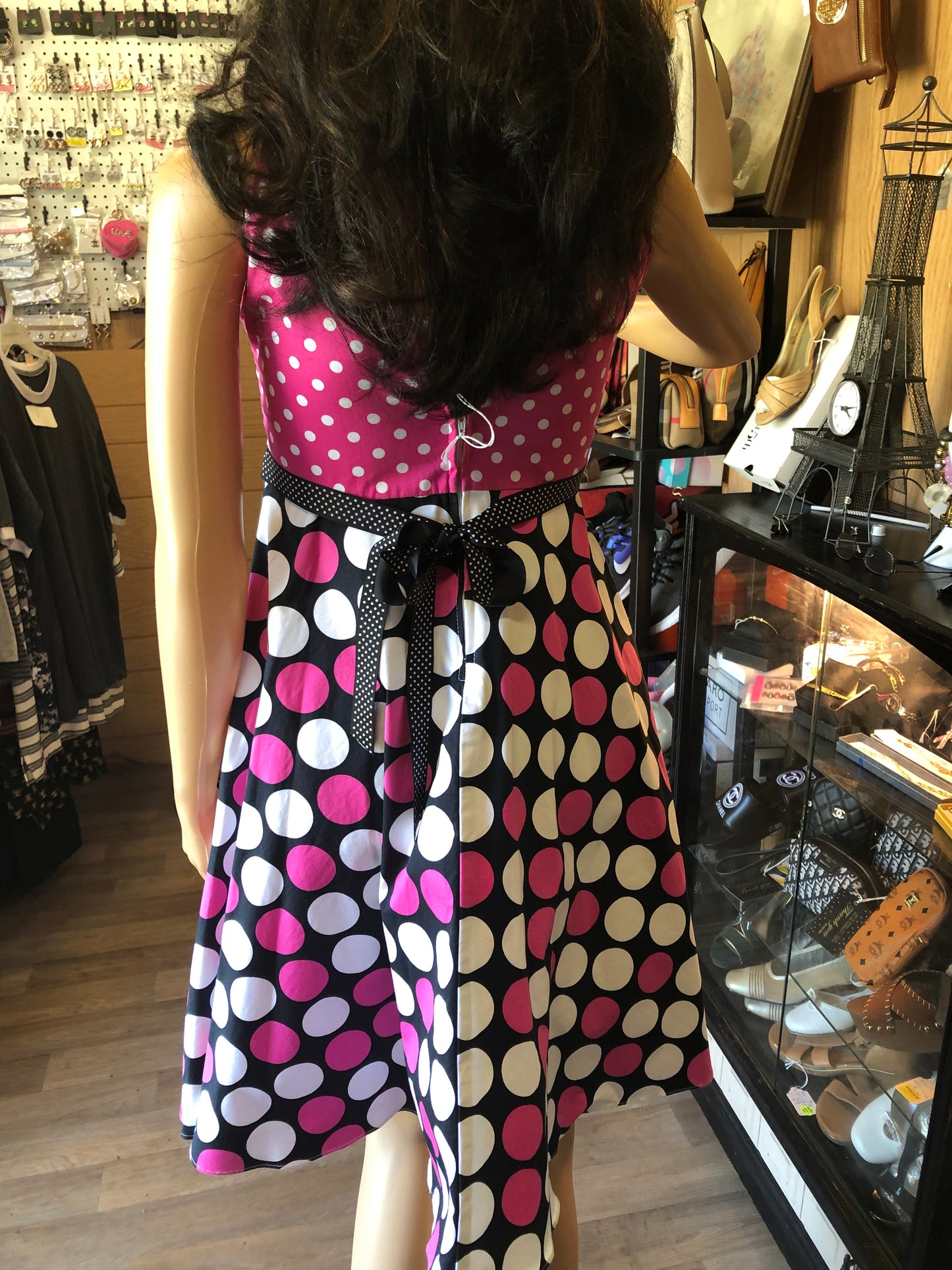 Young Girls Beautiful T-Strap Sun Dress Size 16 Multicolor Polkadot Pink/Blk And White. "Memorial Day Sale"