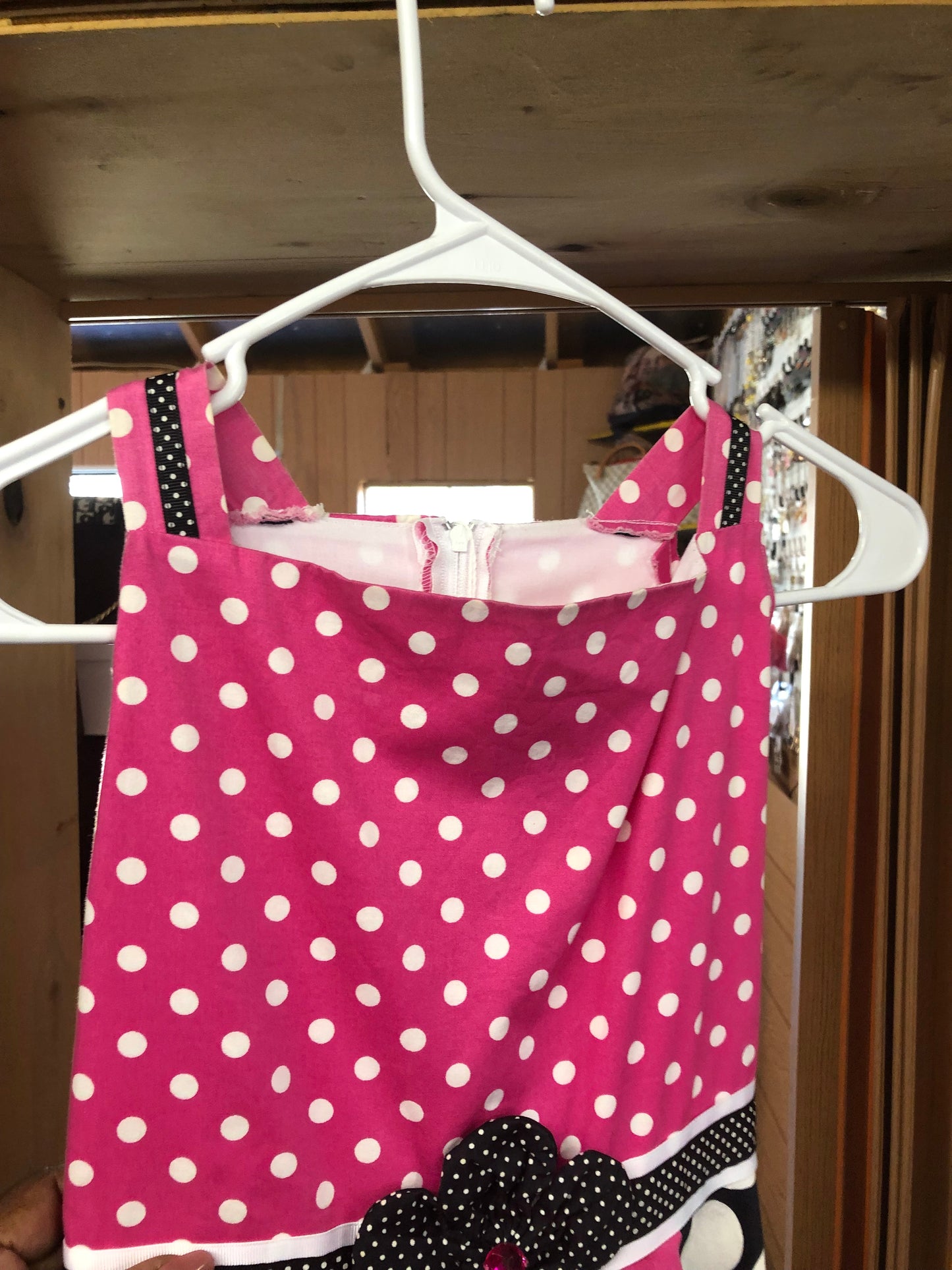 Young Girls Beautiful T-Strap Sun Dress Size 16 Multicolor Polkadot Pink/Blk And White. "Memorial Day Sale"