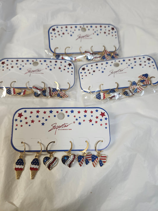 Woman Fashion Hoop EarringsWith Hanging Charm Color Gold Hoop,Red,White,Blue Charm"New Arrival"