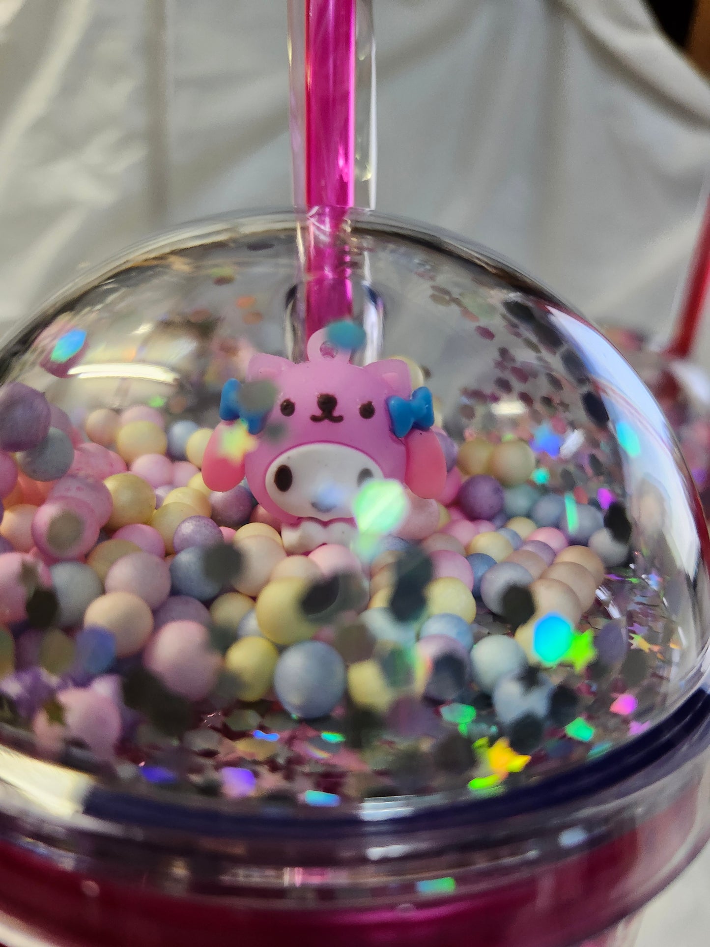 Hello Kitty Glitter Globe Water Bottle Cup With LED changing lights Color Pink