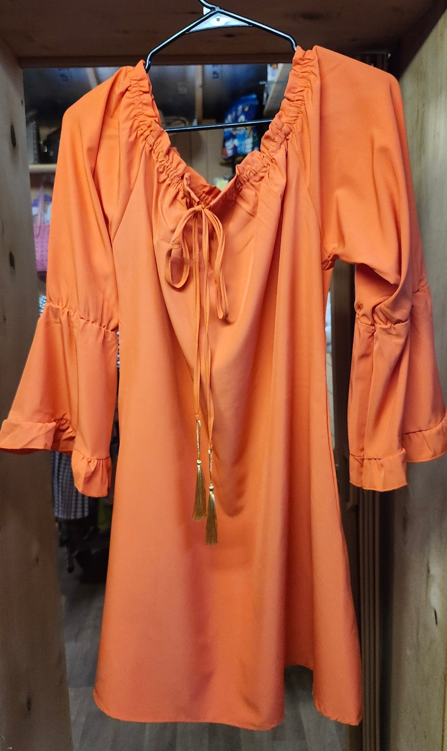 Woman Chic Solid Off ShoulderOr On  Dress Size L(8-10) Color Orange "New Arrival"