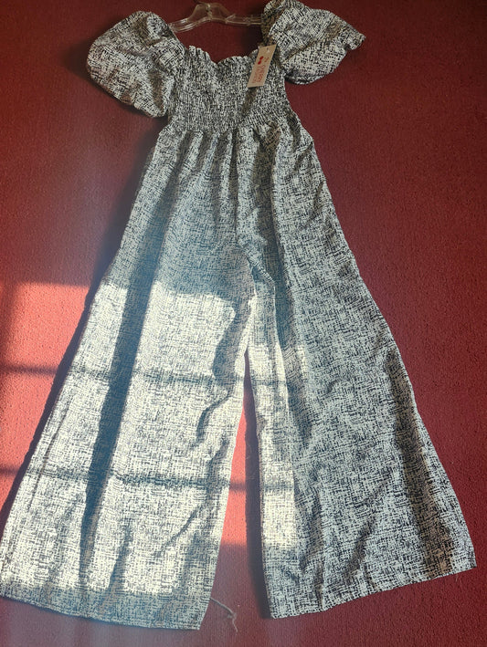 Womans Summer Casual jumpsuit Size Med./Large Color Blk/White By Cherry Fashion